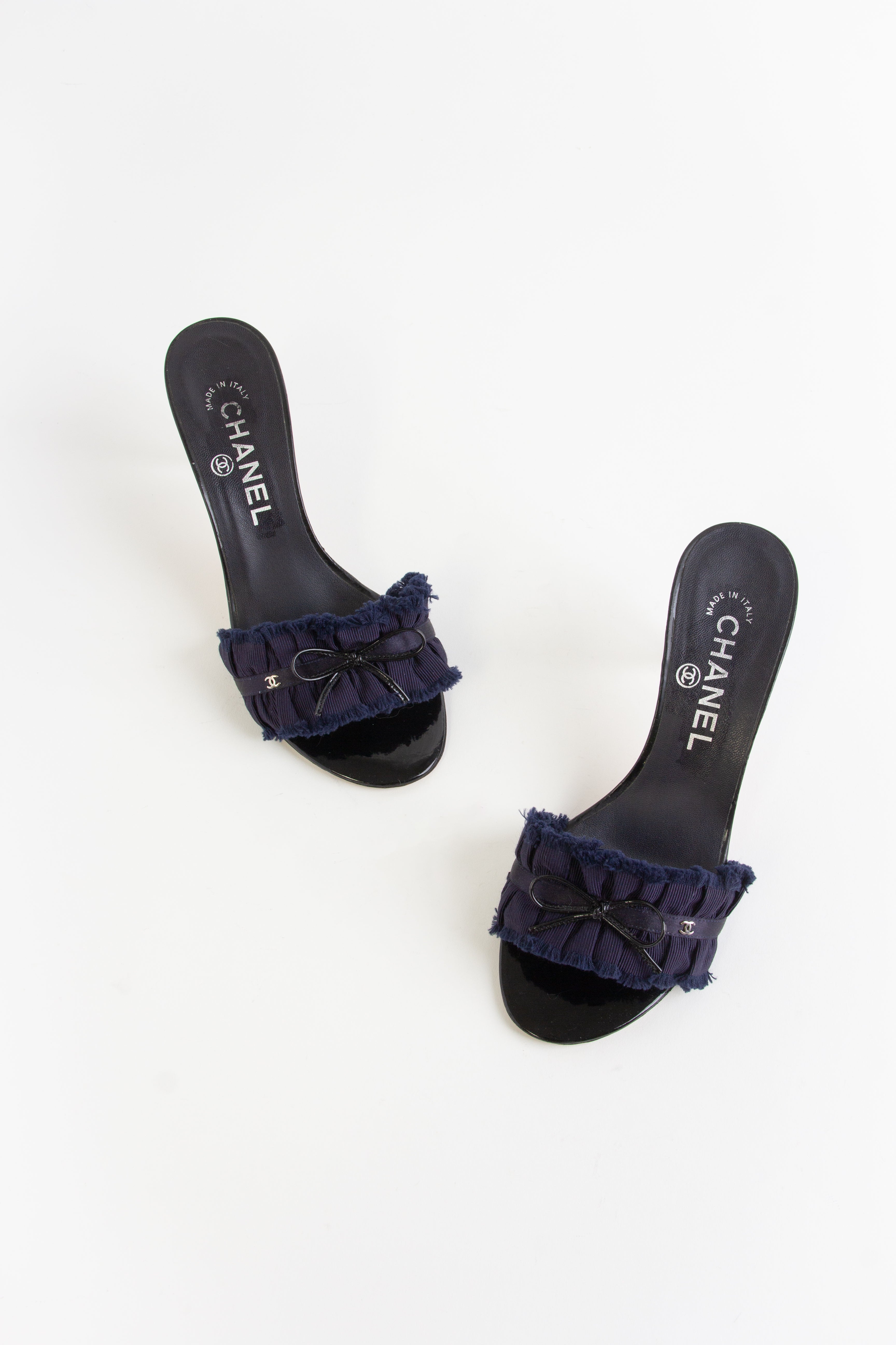 Rare Chanel Blue CC Ruffle Bow Heels (IT 35.5)