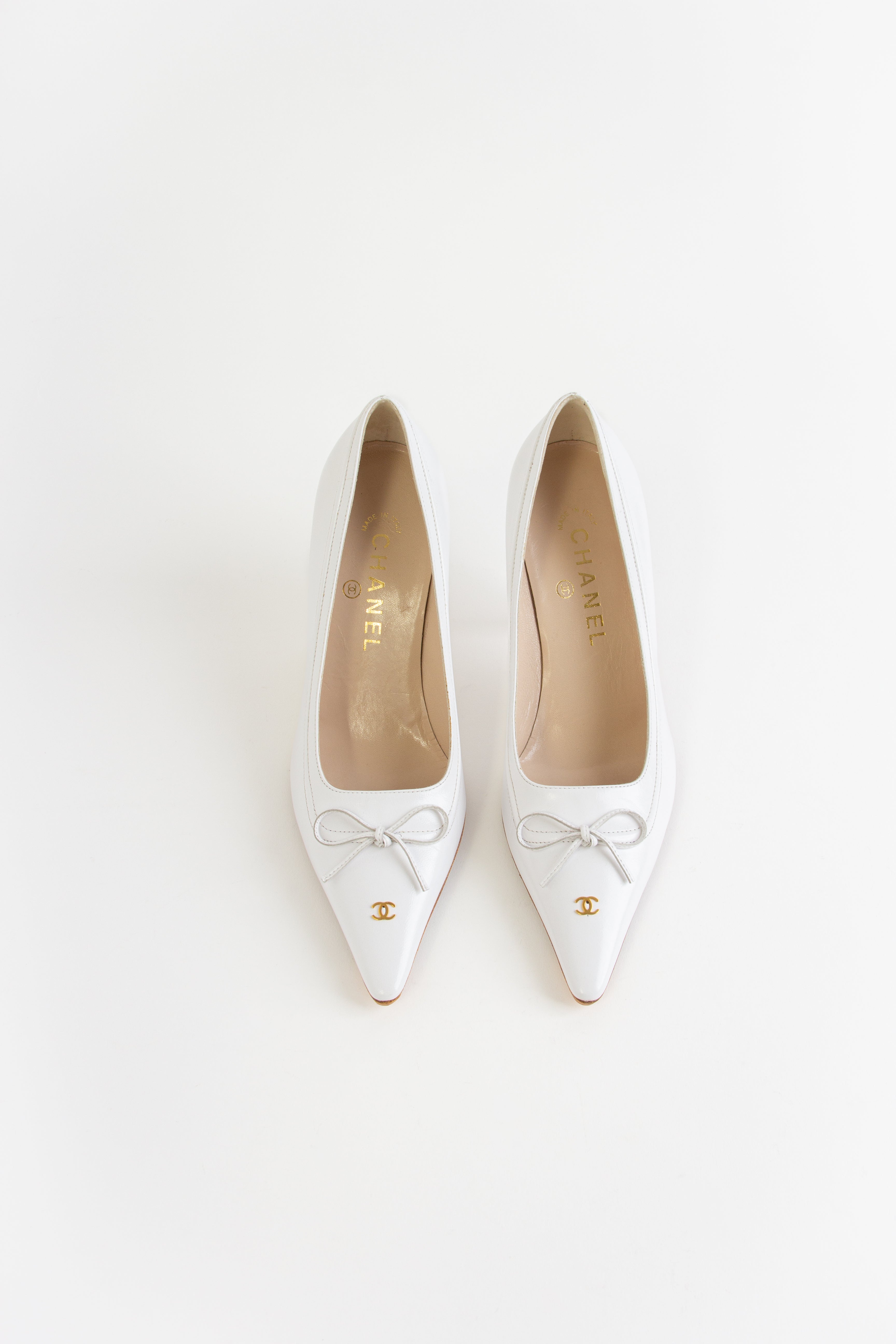 Chanel White CC Bow Heels (IT 36.5)