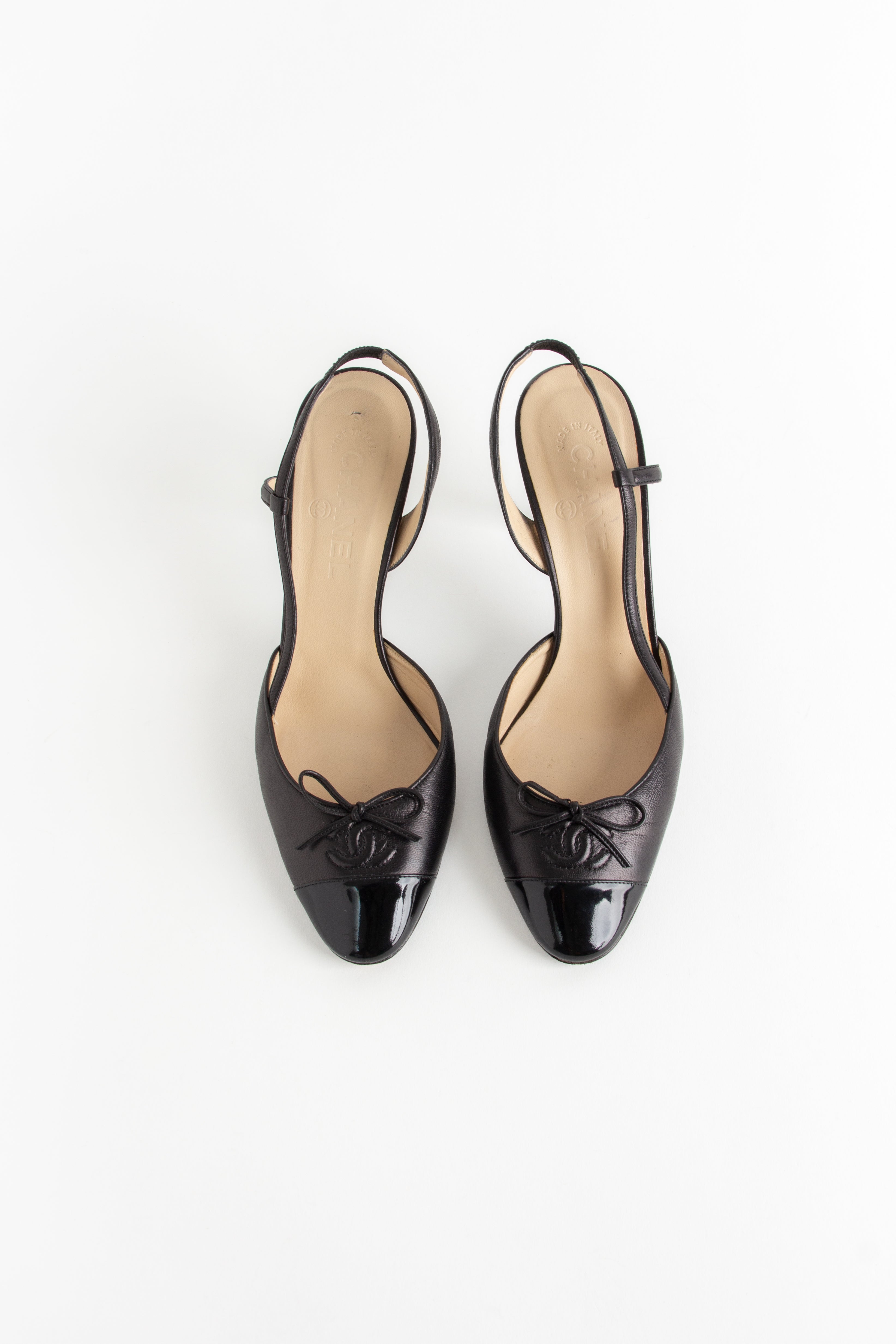 Chanel Black CC Bow Slingback Heels (IT 39)