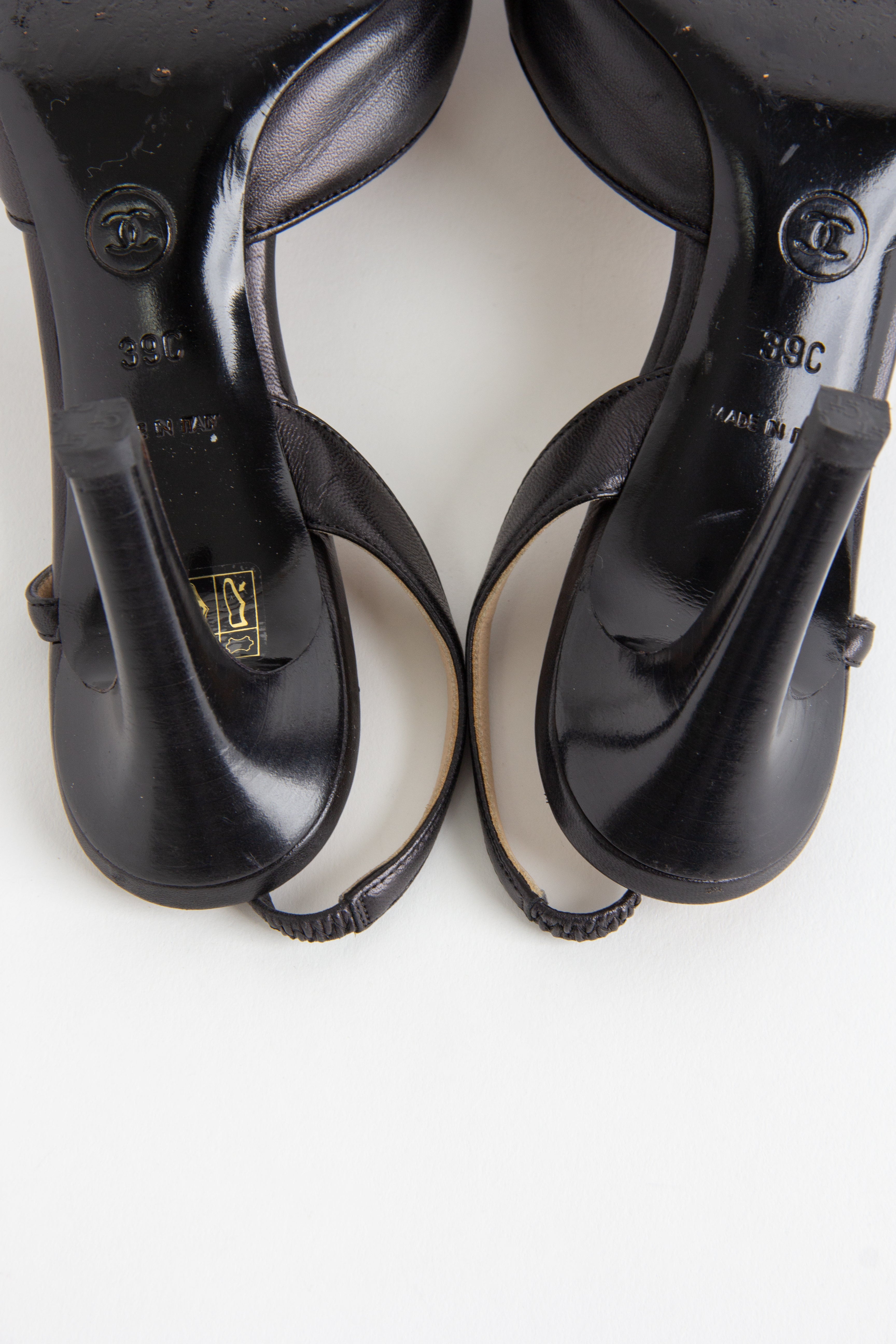 Chanel Black CC Bow Slingback Heels (IT 39)