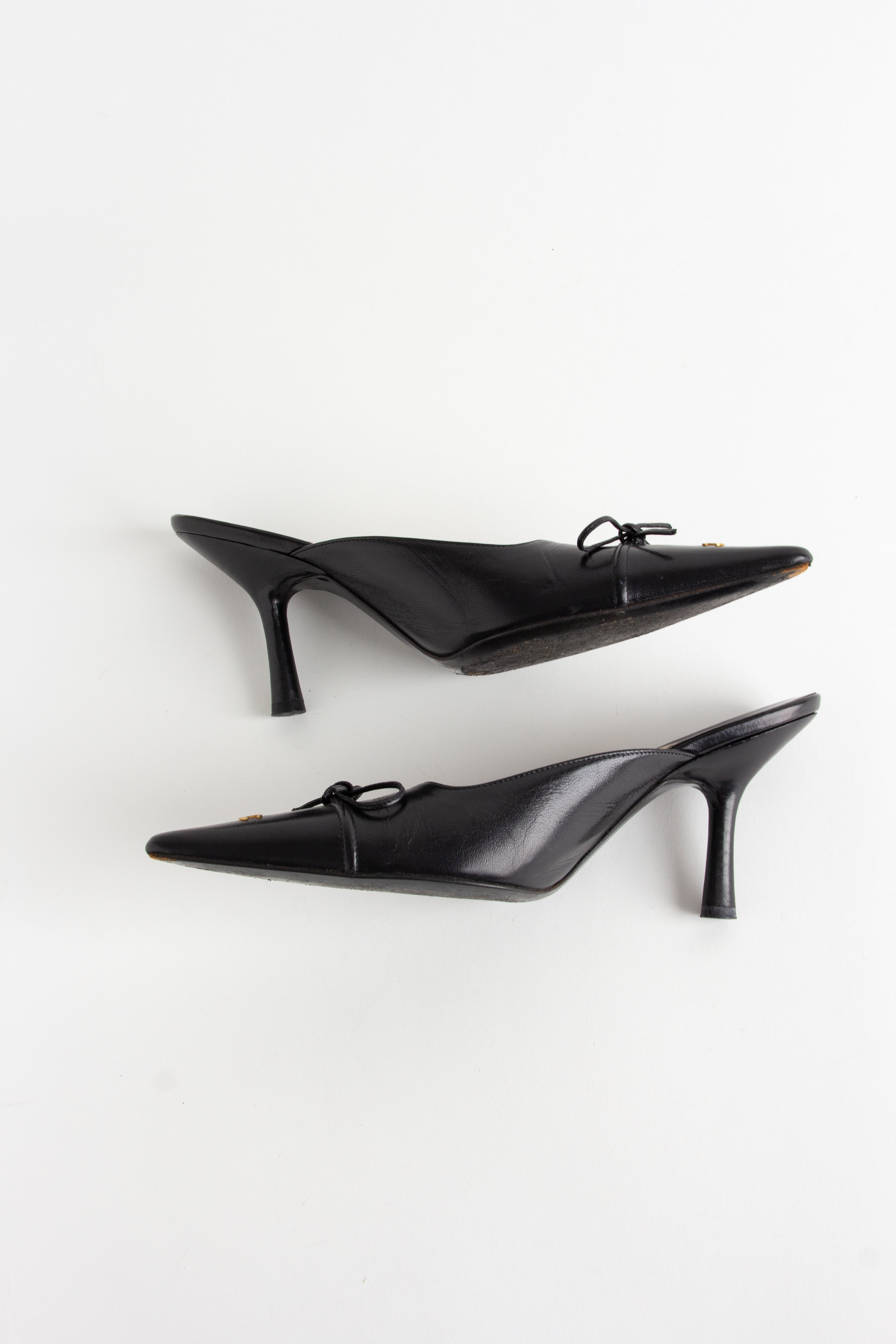 Chanel Vintage Black CC Bow Mules (IT 38)