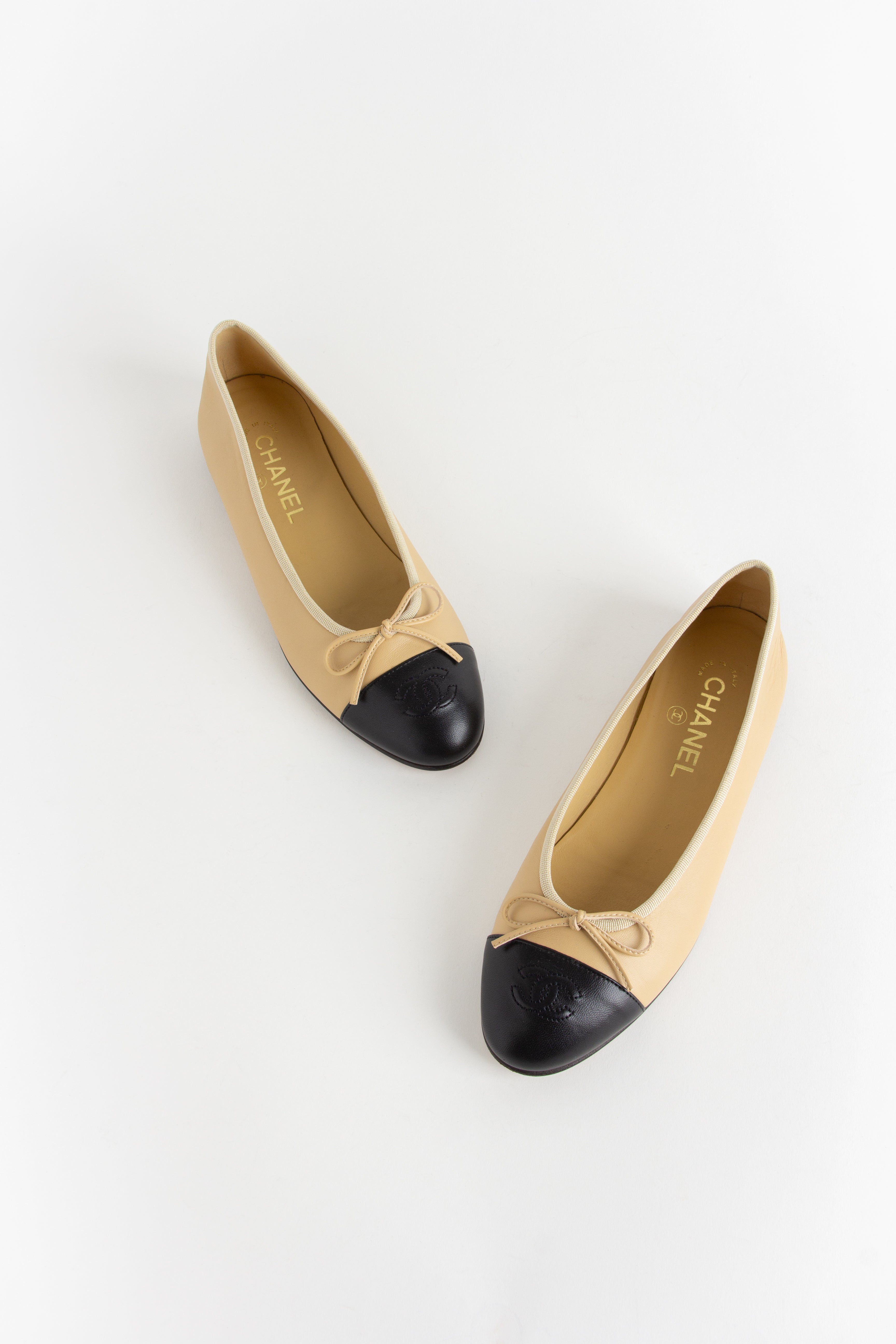 Chanel Beige + Black Ballerina Flats (IT 38)