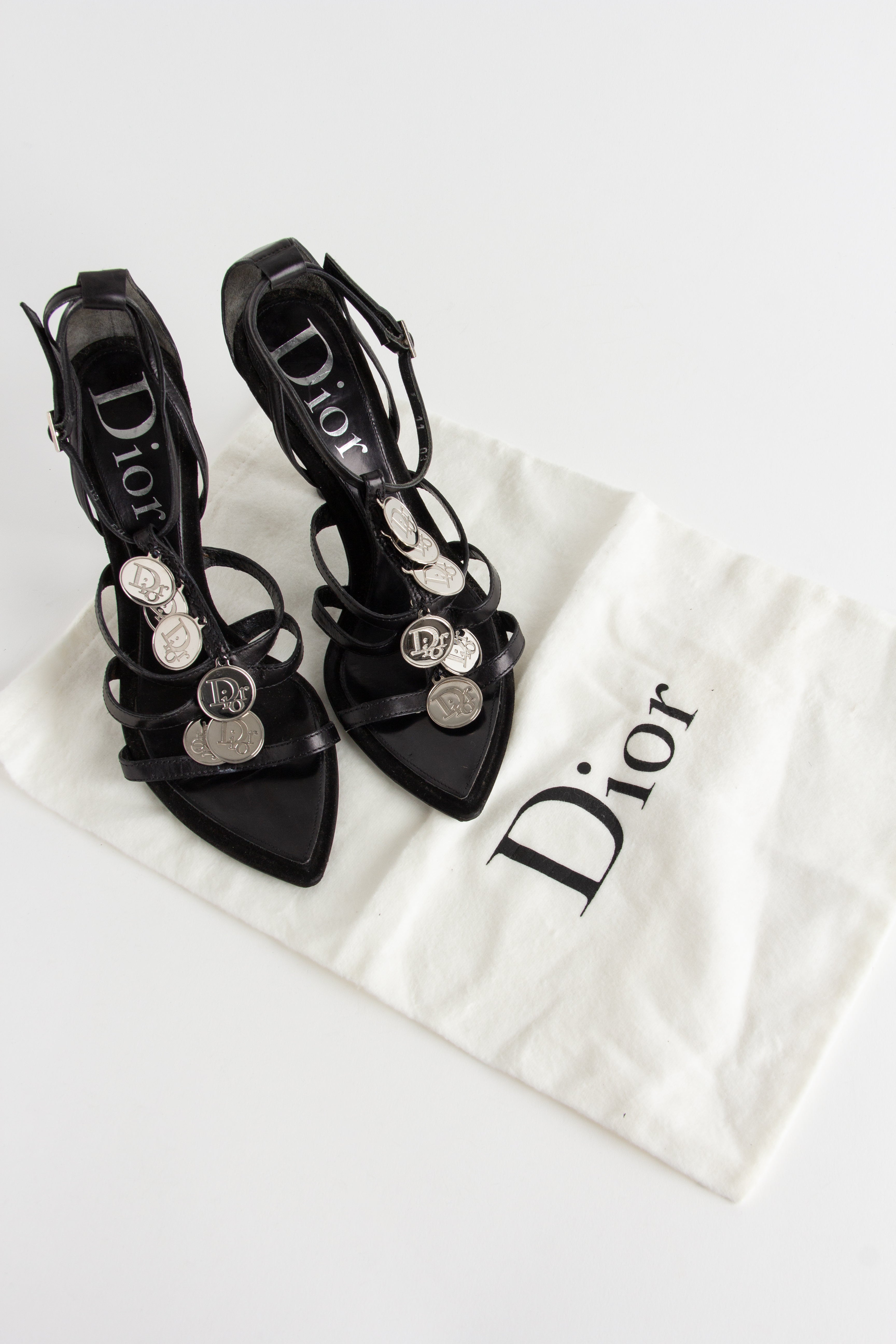 Christian Dior 黒 レザー ヒール 35.5 いオーストリッチ Christian Dior レディディオール ラージ ハンドバッグ ブラック