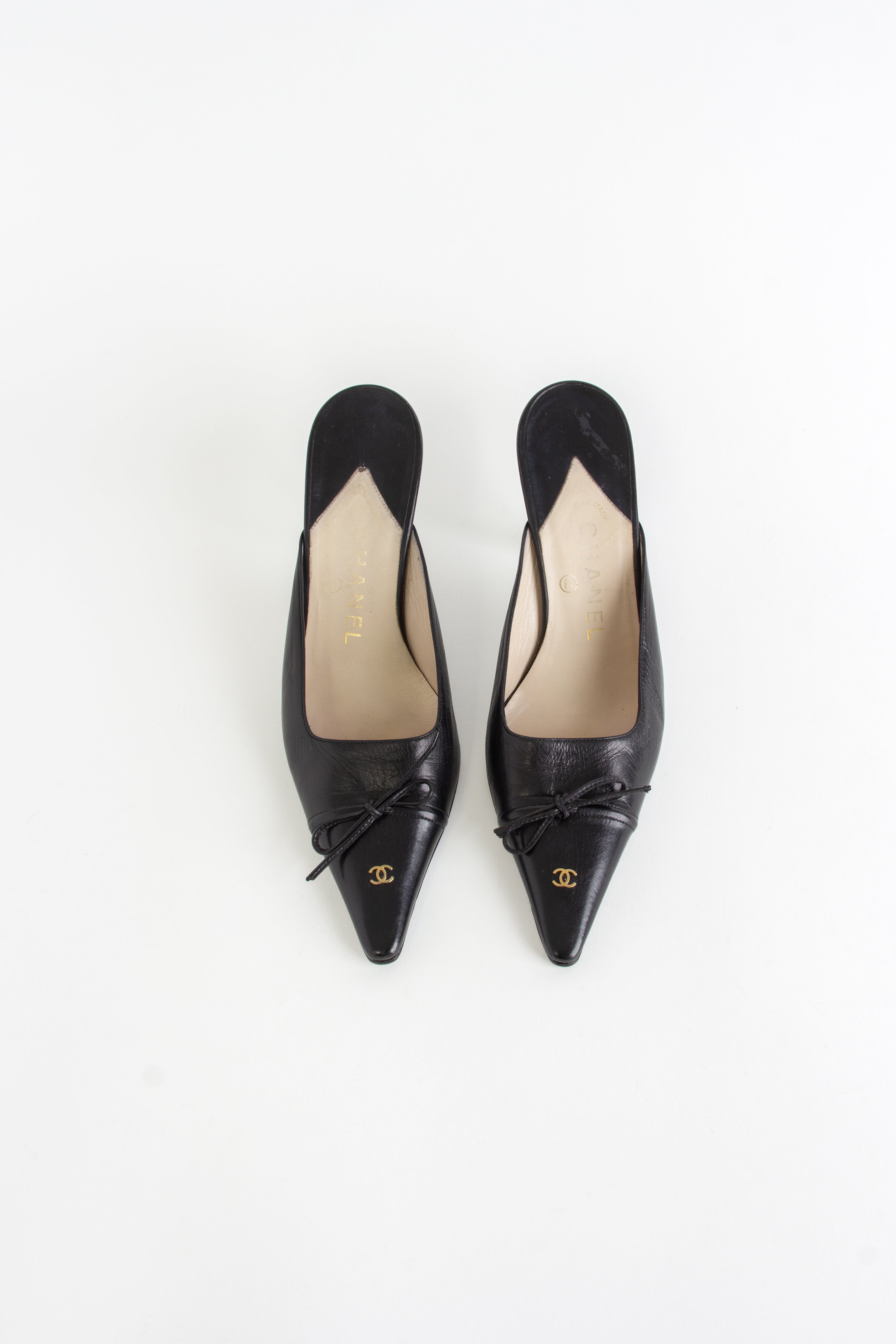 Chanel Vintage Black CC Bow Mules (IT 37.5)