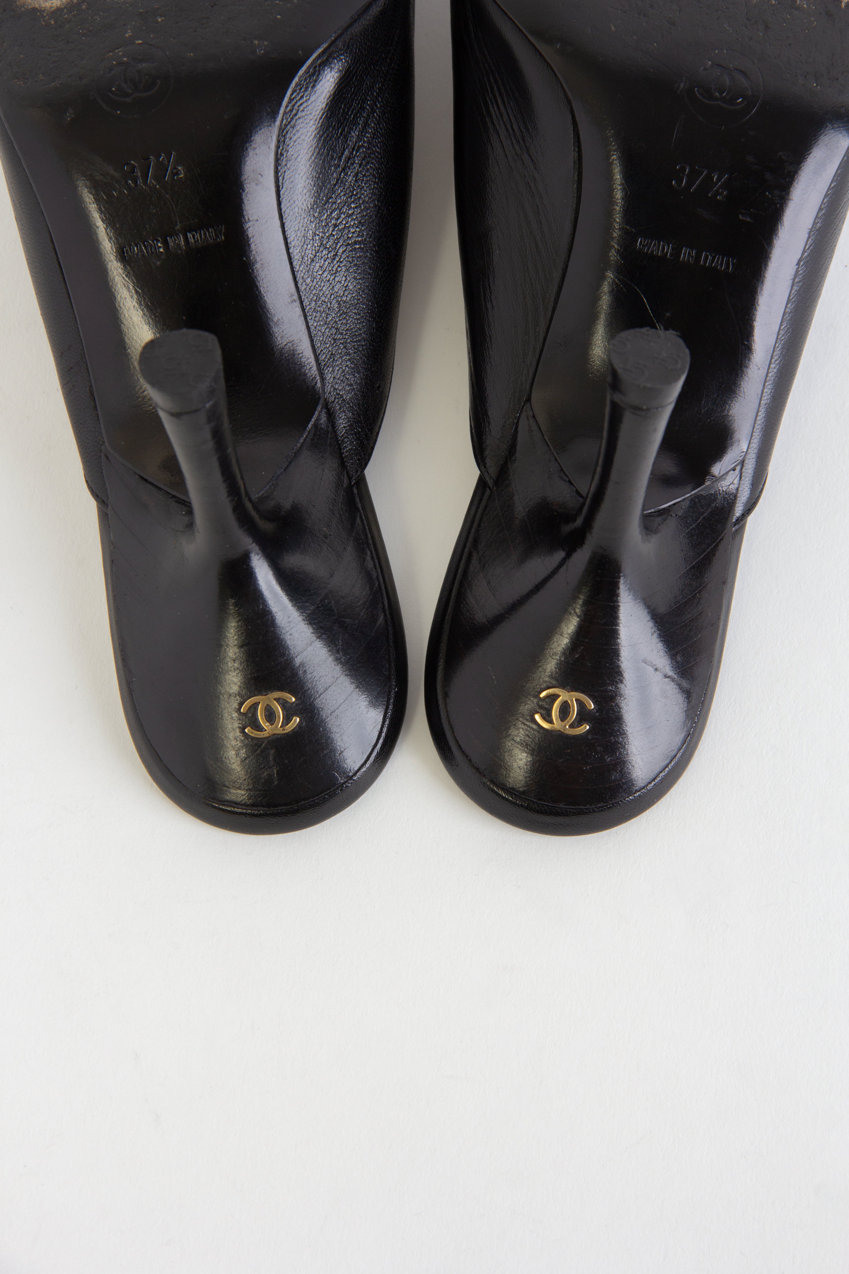 Chanel Vintage Black CC Bow Mules (IT 37.5)