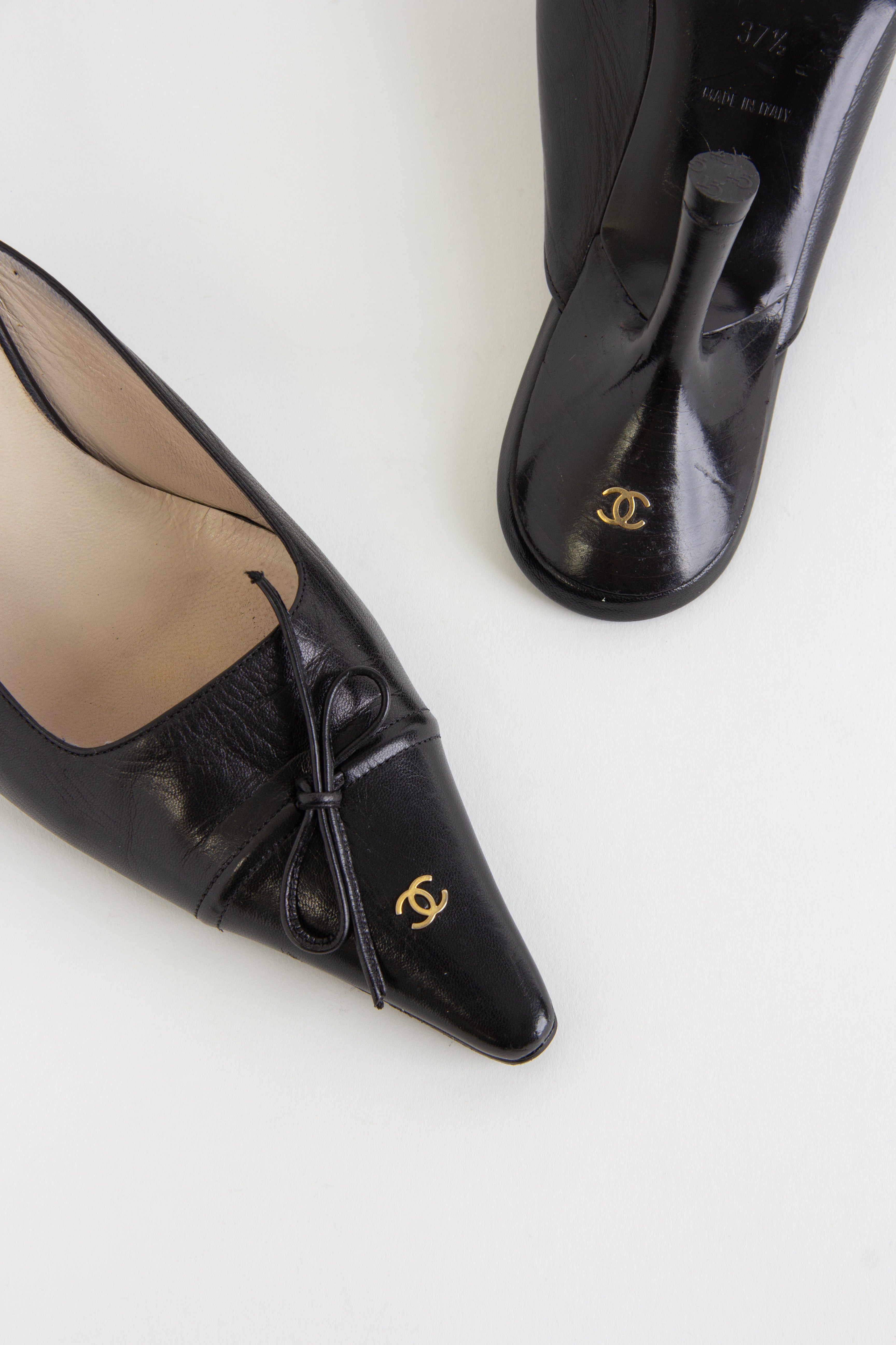 Chanel Vintage Black CC Bow Mules (IT 37.5)