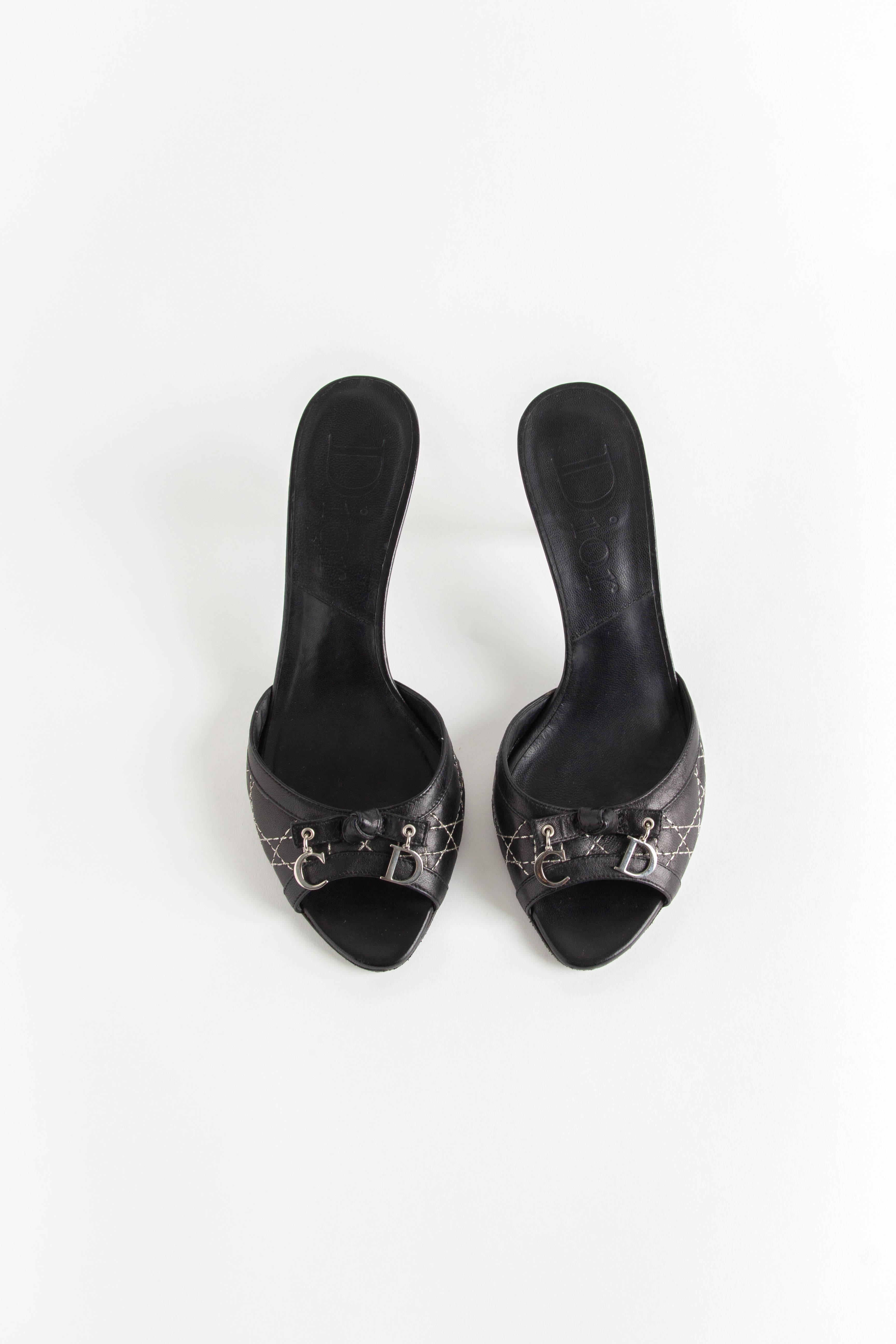 Dior Black Cannage Charm Open Toe Heels (IT 37)