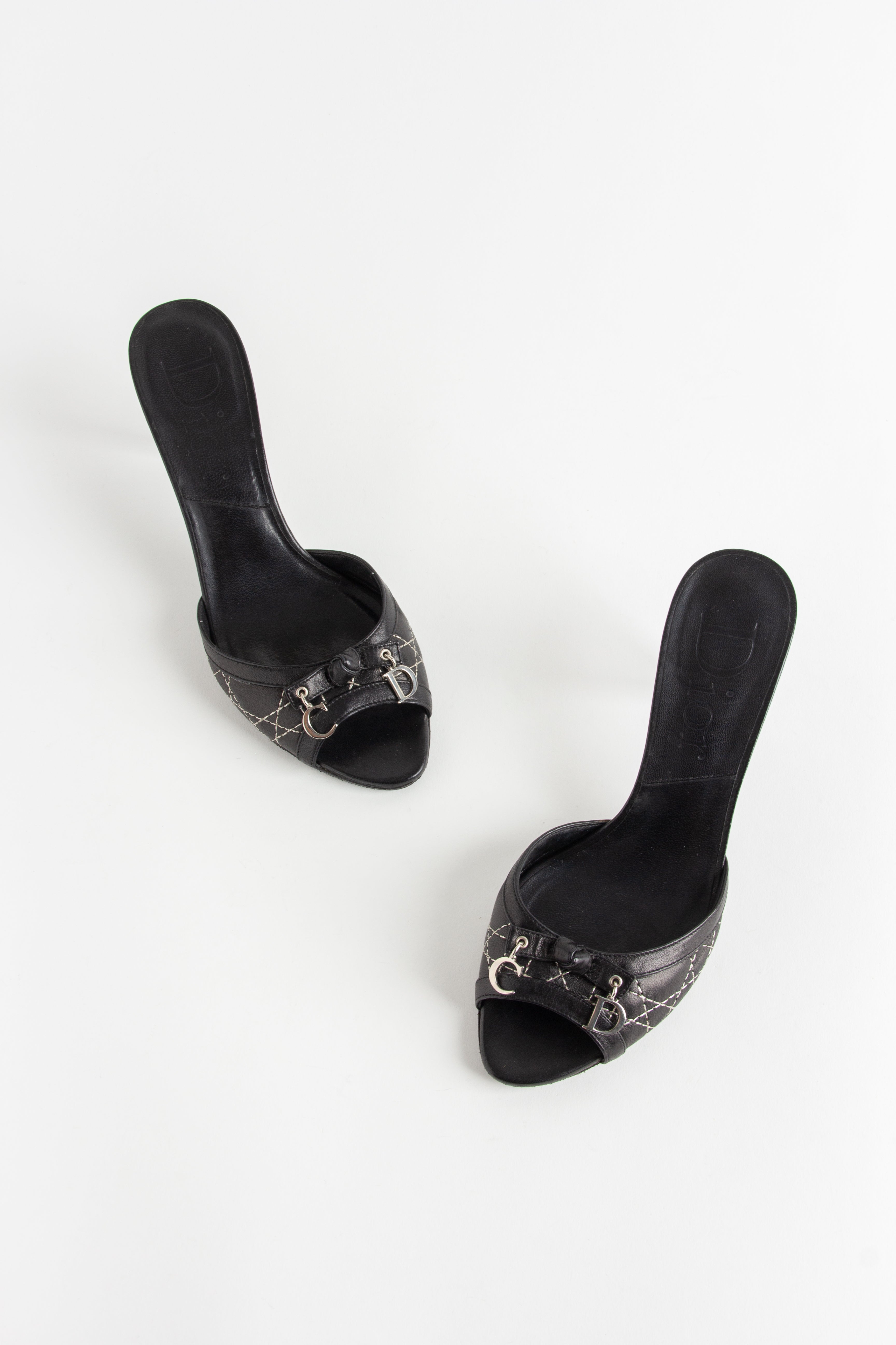 Dior Black Cannage Charm Open Toe Heels (IT 37)