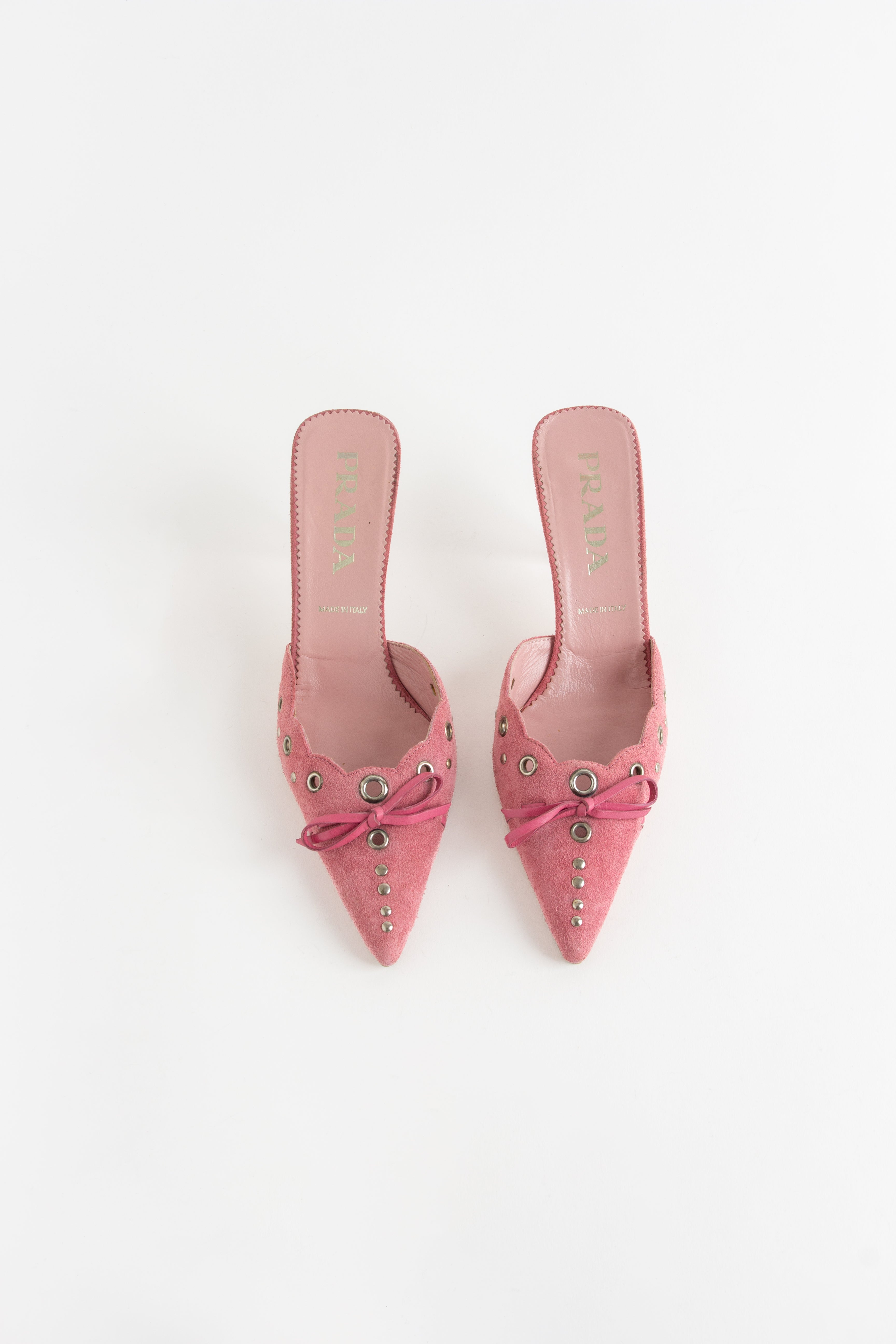 Prada Pink Suede Grommet Mules (IT 36)