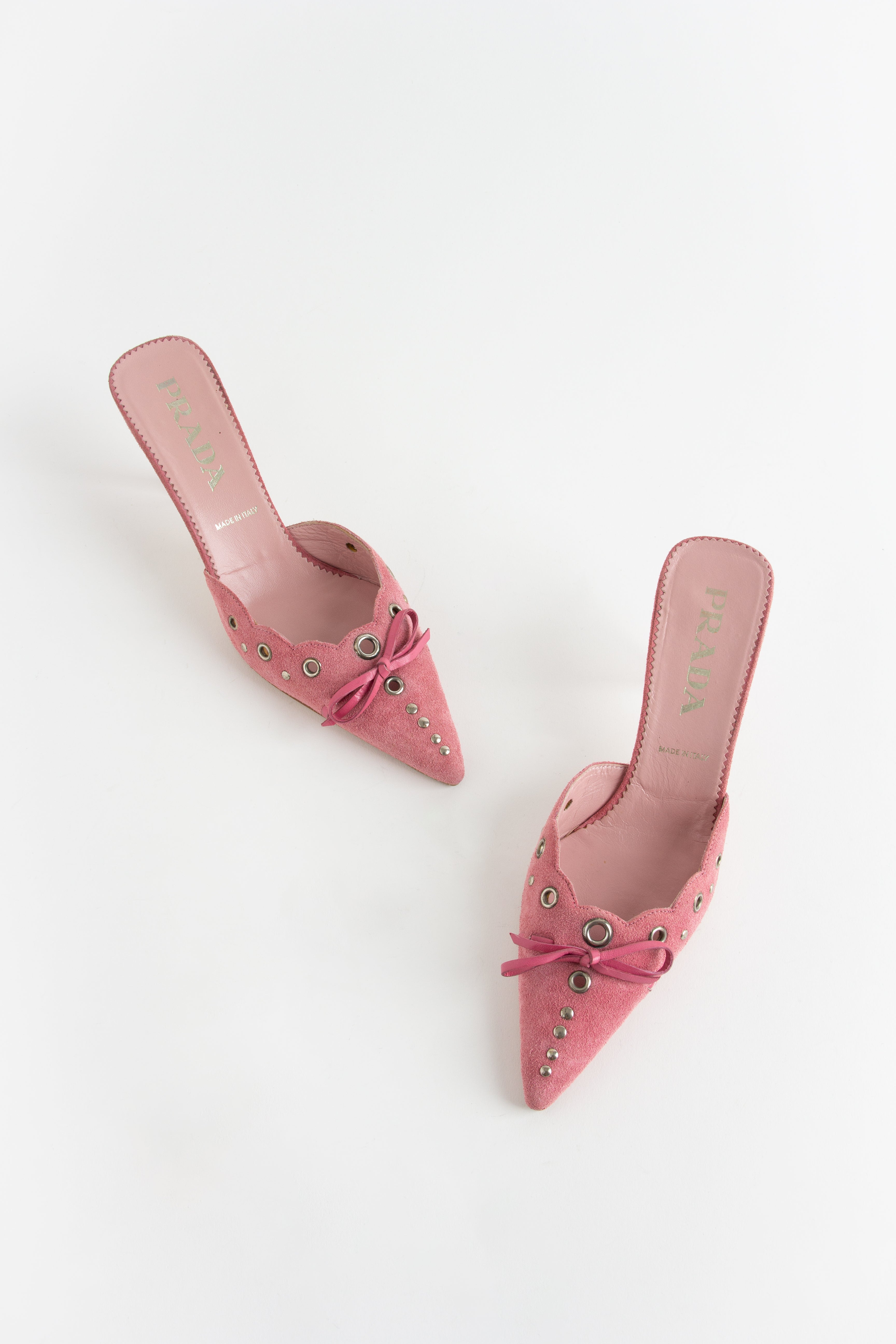 Prada Pink Suede Grommet Mules (IT 36)