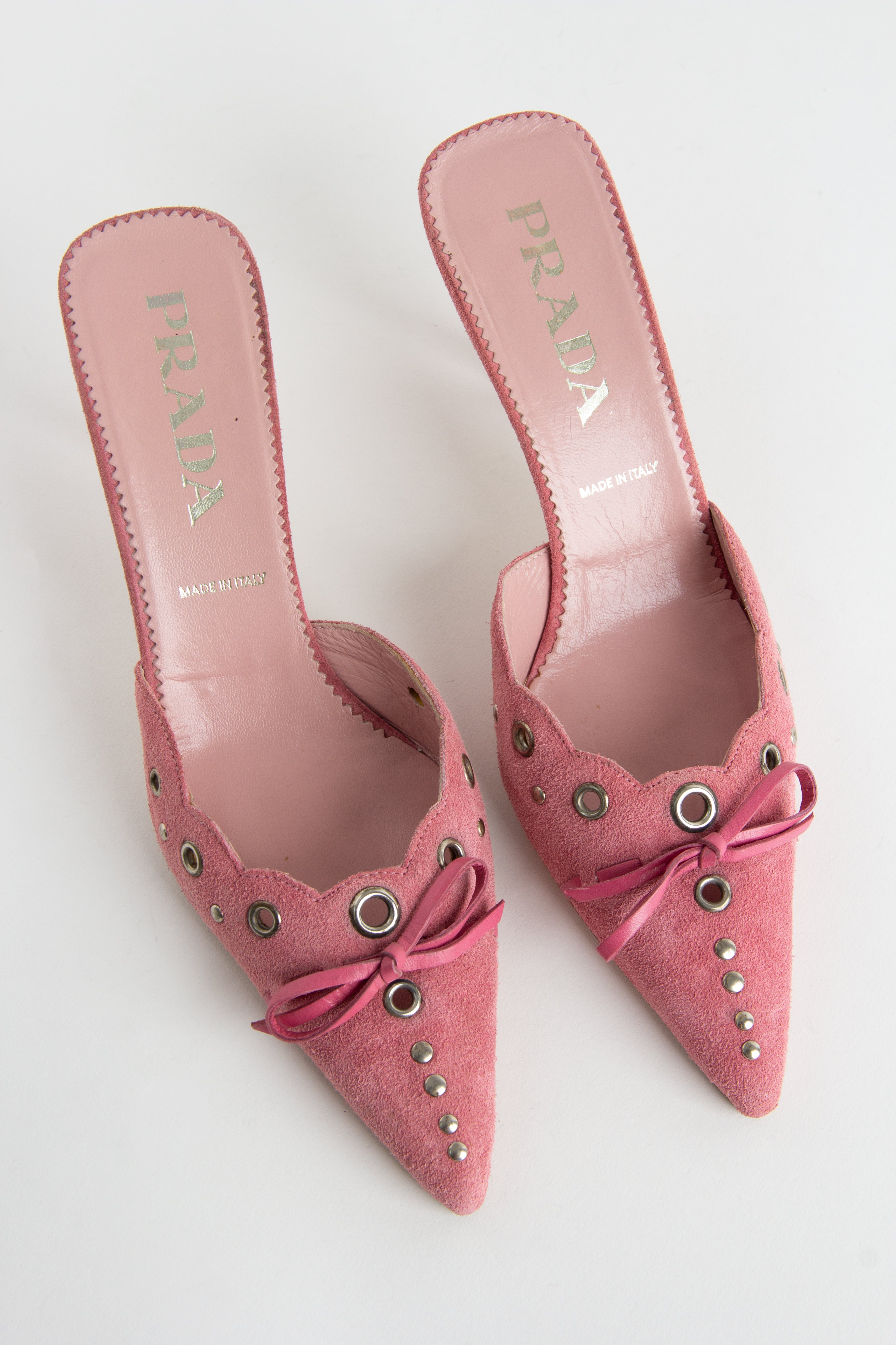 Prada Pink Suede Grommet Mules (IT 36)