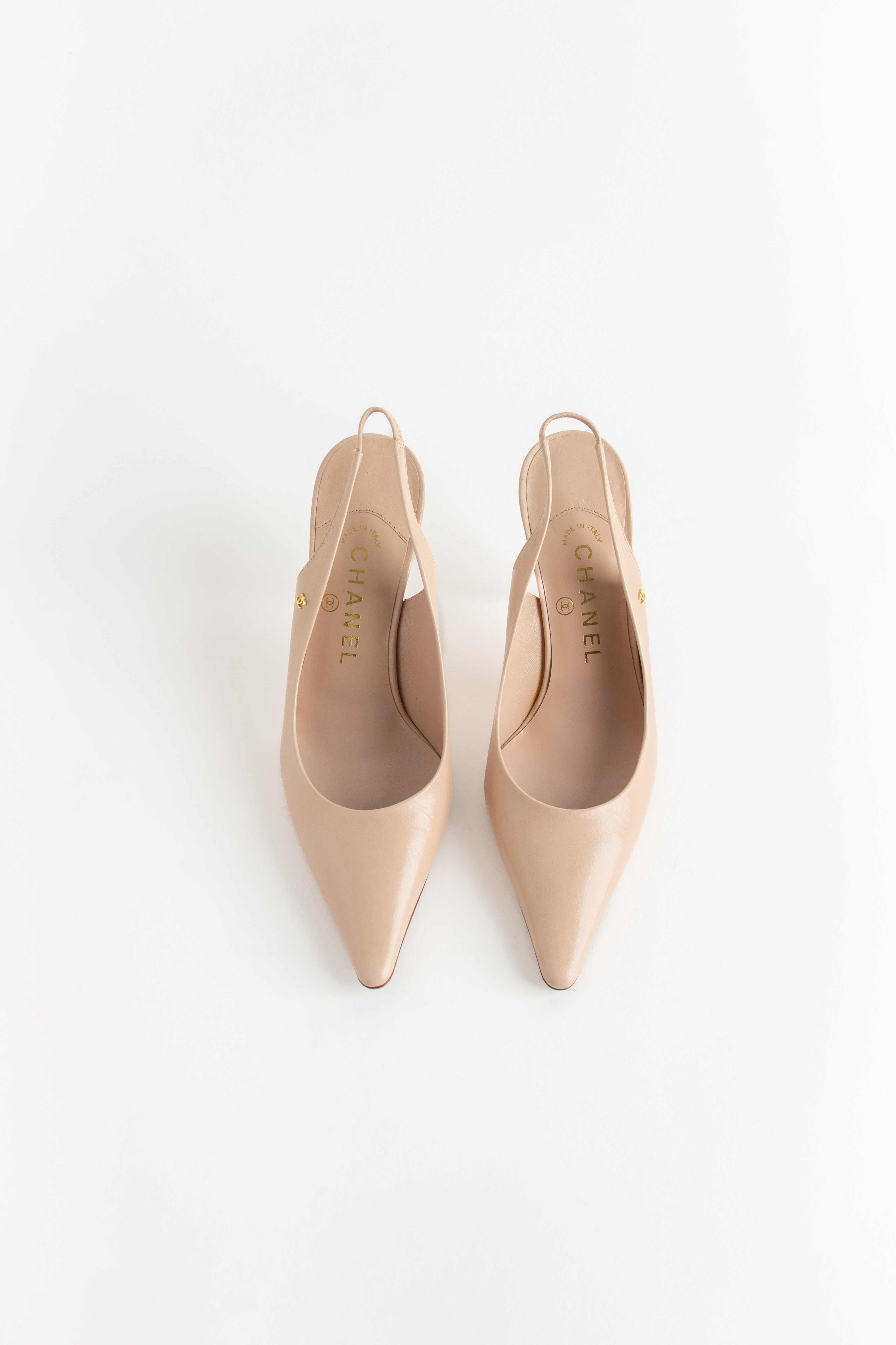 Chanel Pink Beige CC Slingback Heels (IT 37.5)