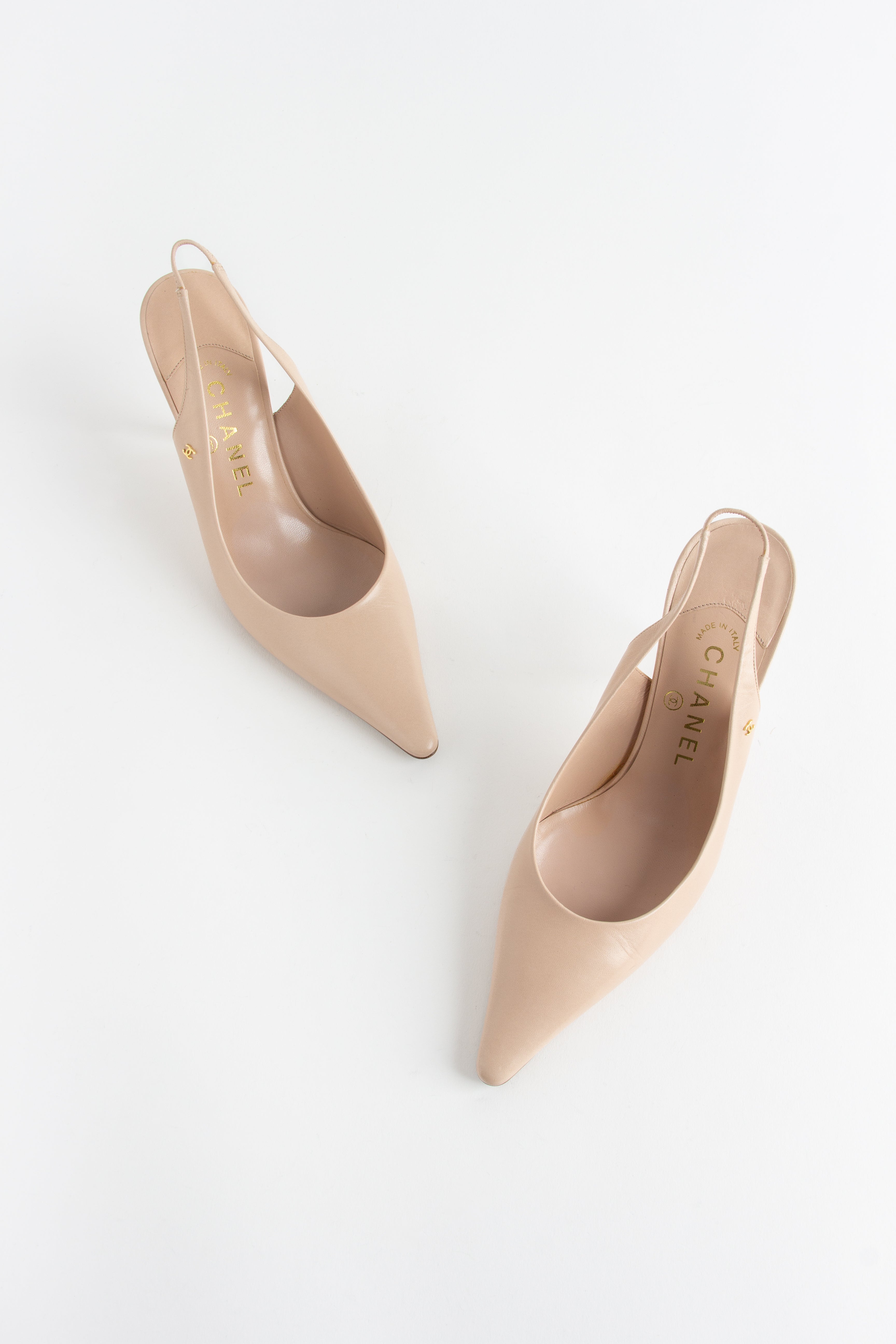 Chanel Pink Beige CC Slingback Heels (IT 37.5)