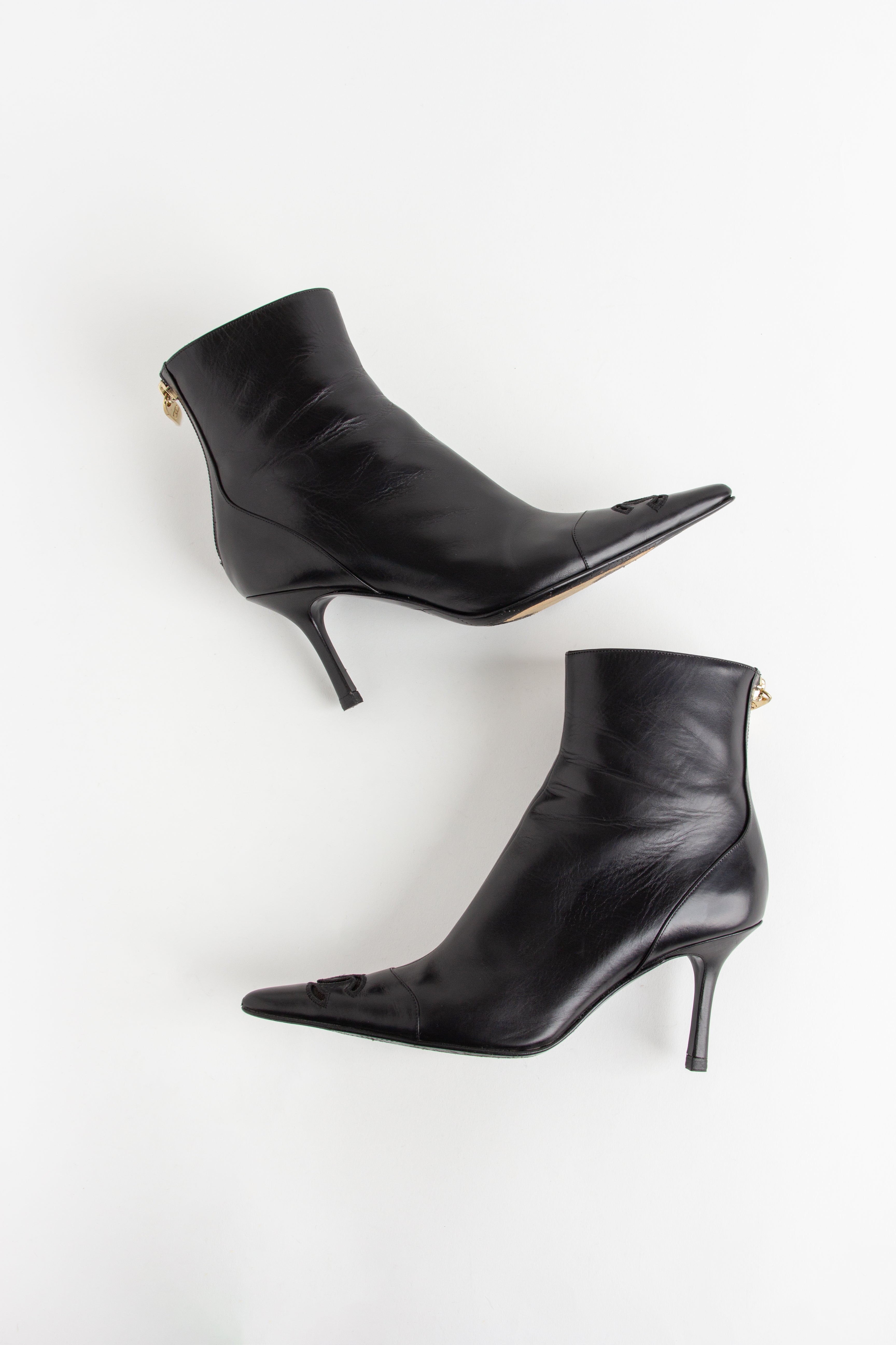 Chanel Black Leather CC Ankle Boots (IT 36.5)