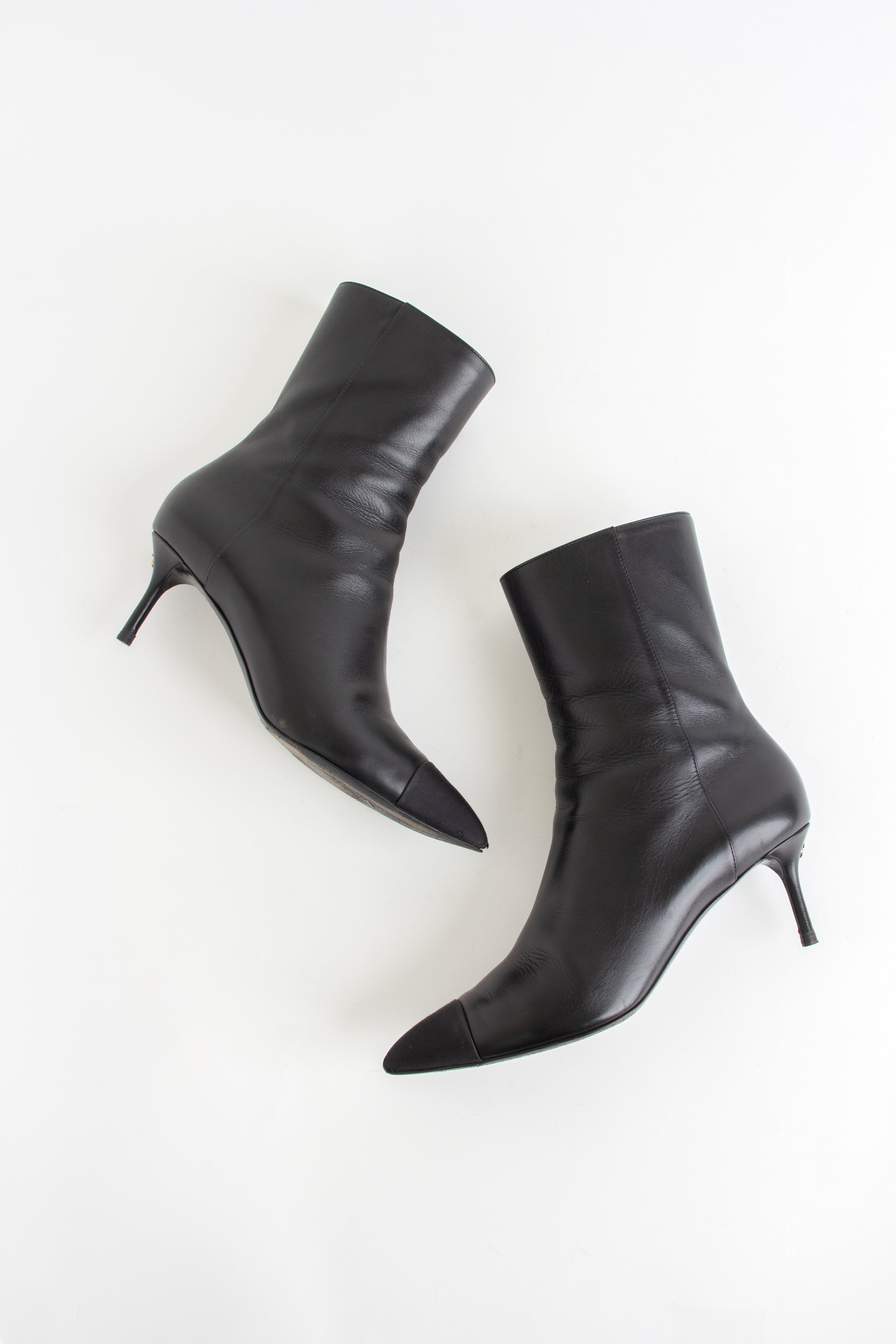 Chanel Black Fabric and Leather CC Ankle Boots (IT 39.5)