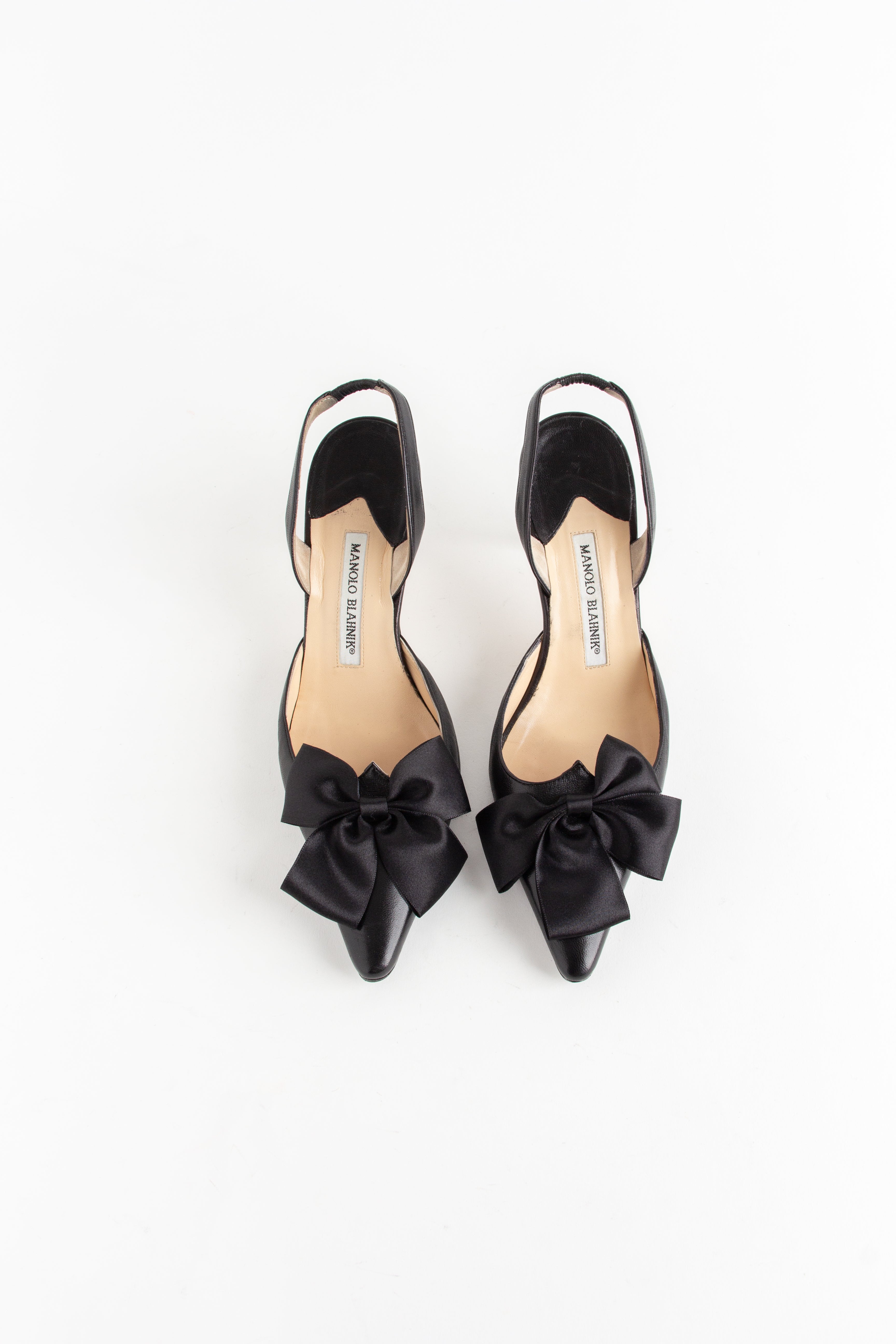 Manolo Blahnik Black Bow Slingback Heels (IT 38)