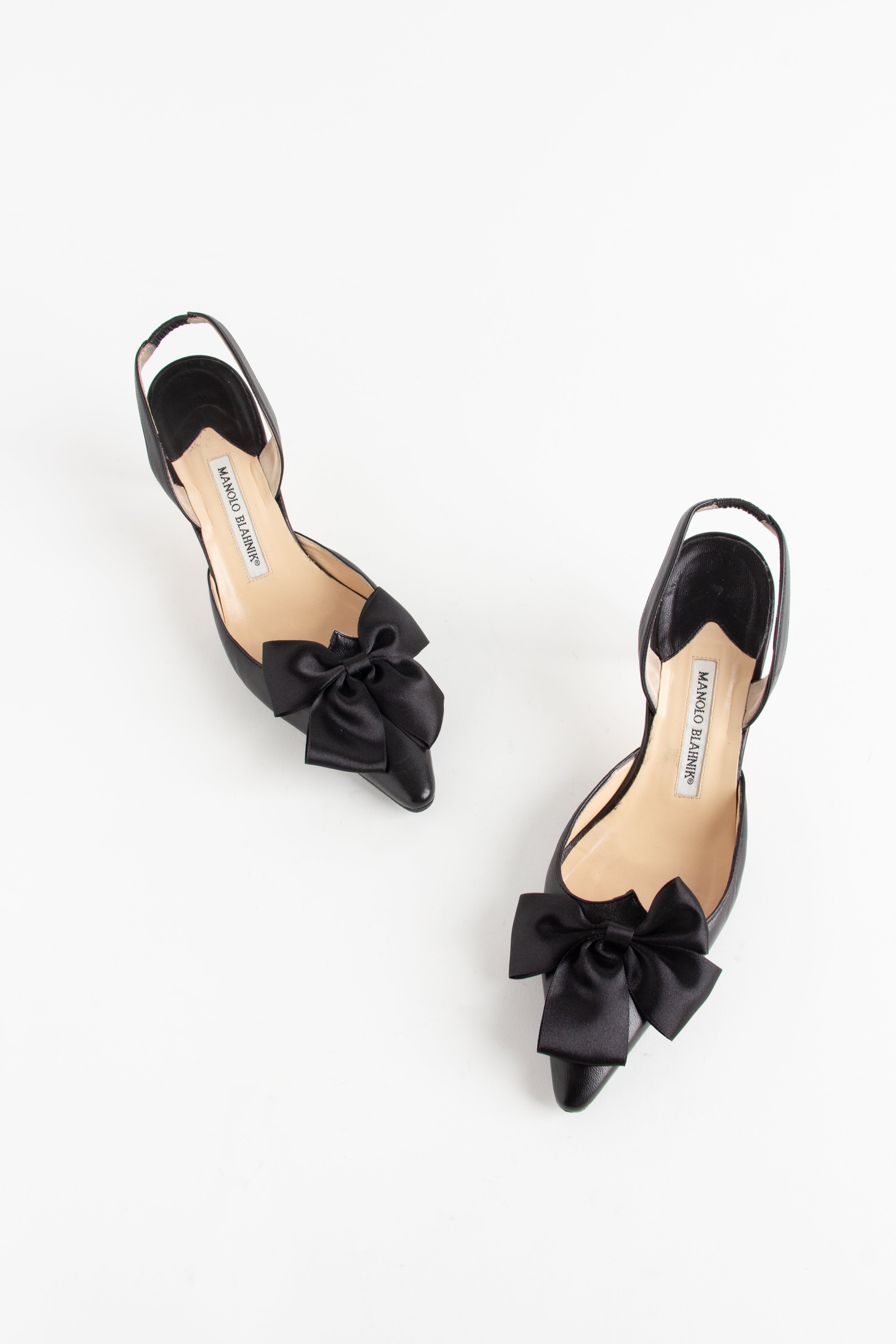 Manolo Blahnik Black Bow Slingback Heels (IT 38)