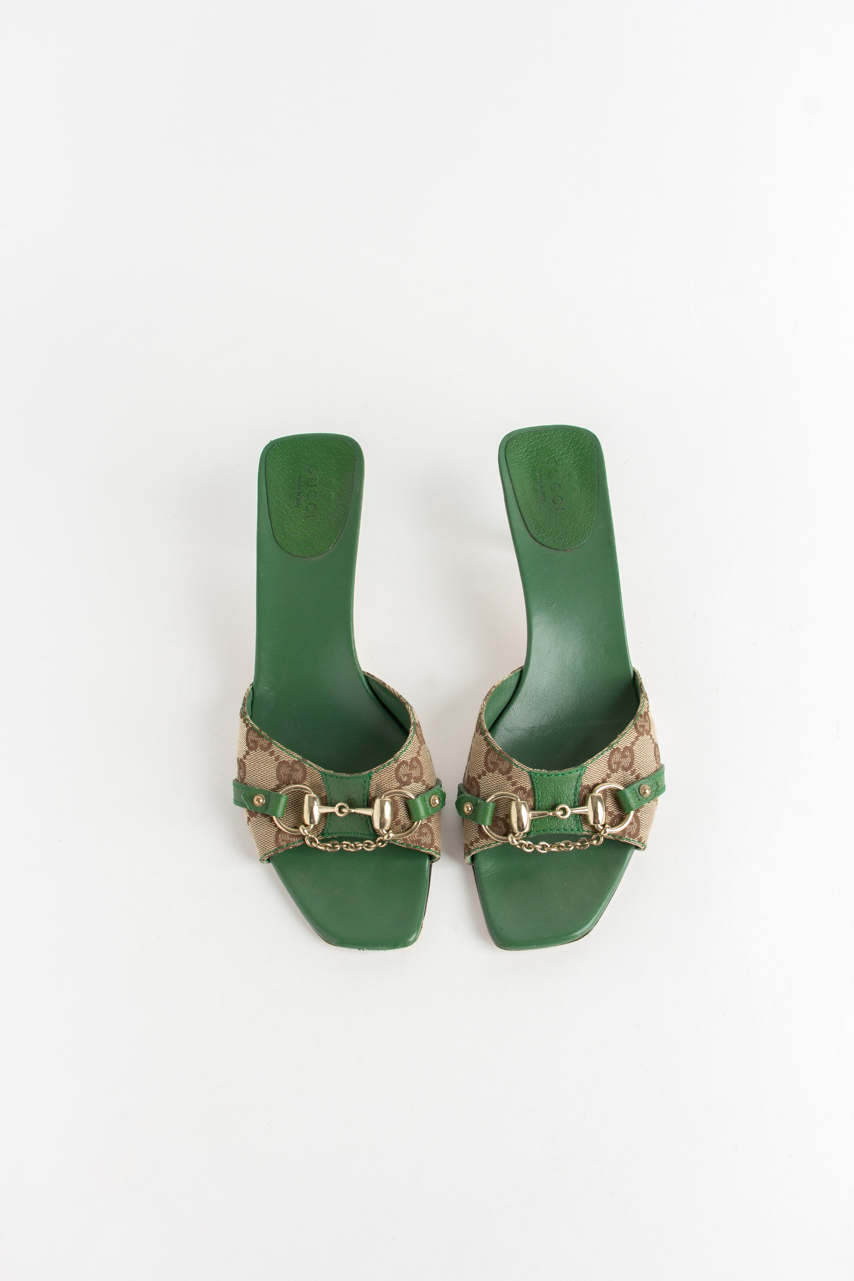 Gucci Green Canvas Monogram Chain Heels (IT 40)