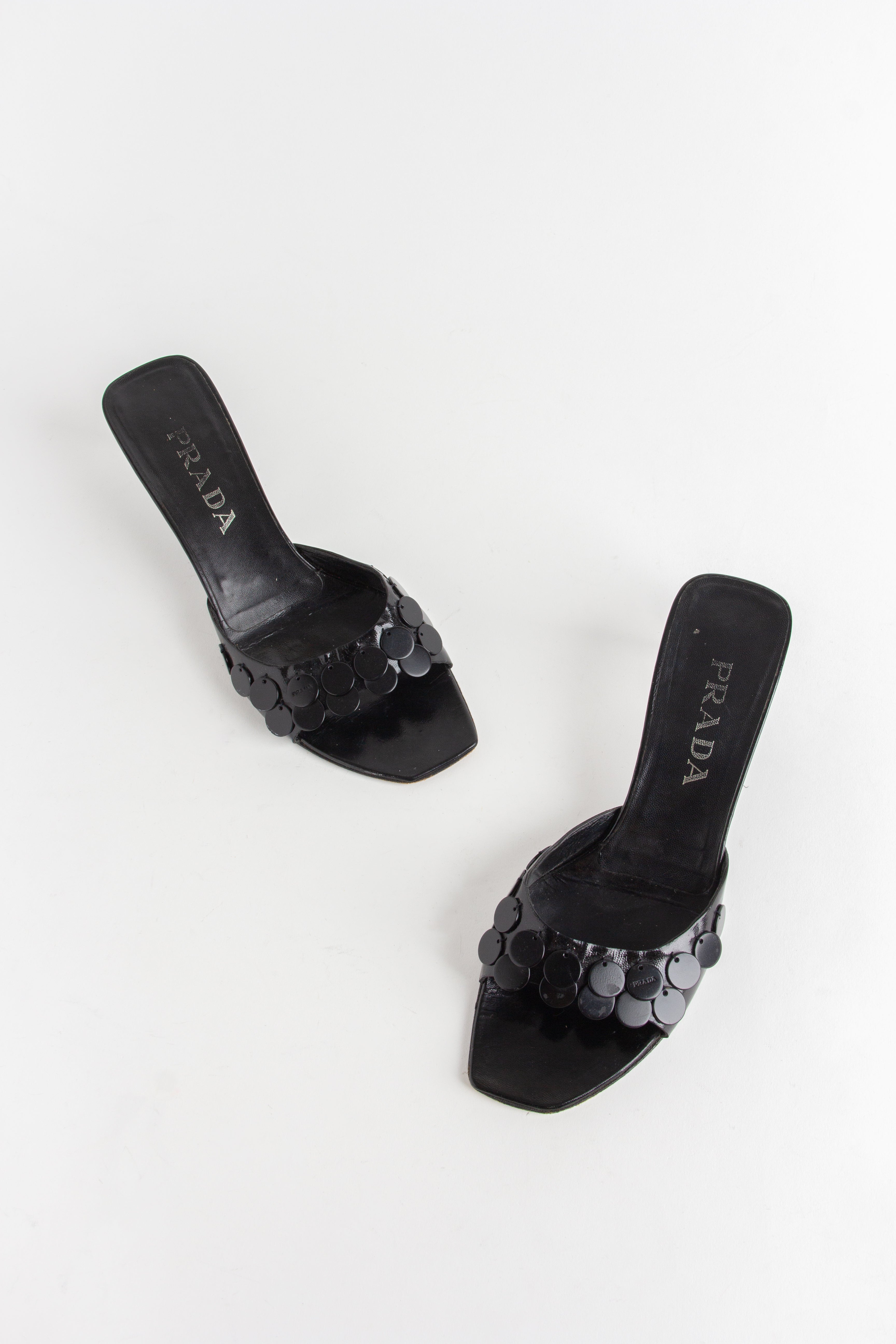 Prada Black Sequin Squared Toe Heels (IT 40)