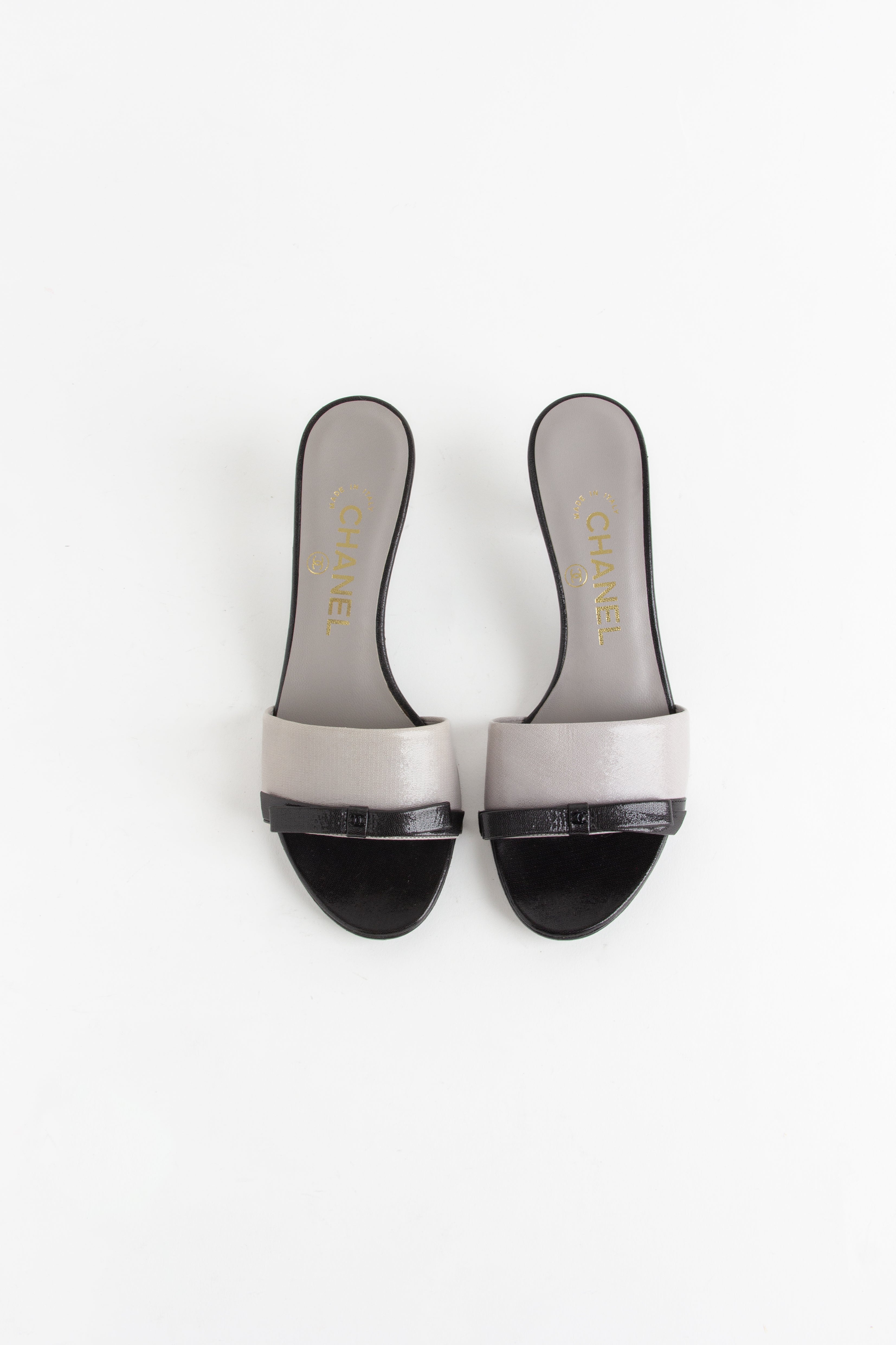 Chanel Grey + Black Glitter Bow CC Heels (IT 36.5)