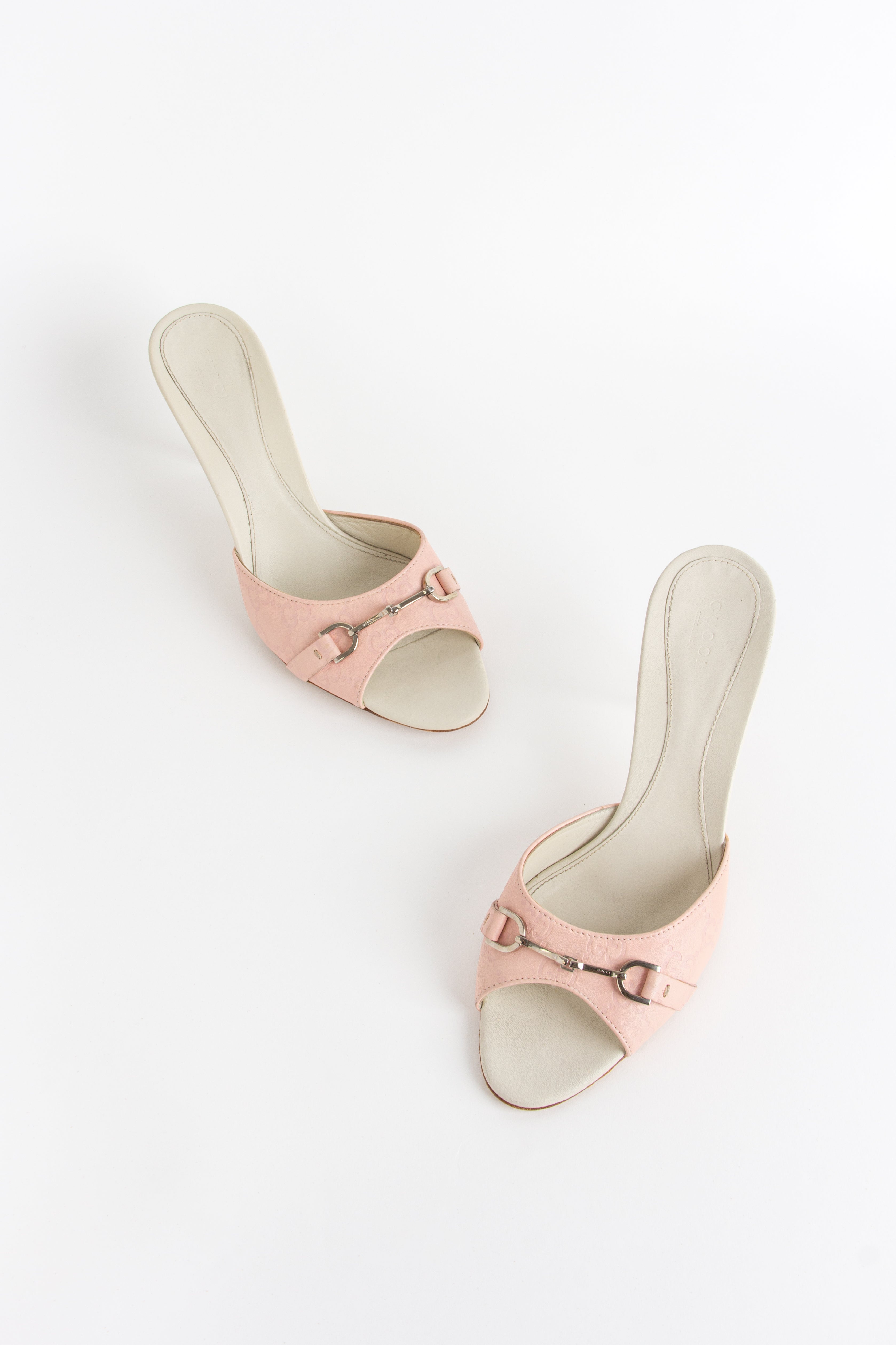 Gucci Pink Leather Monogram Horsebit Heels (IT 39.5)