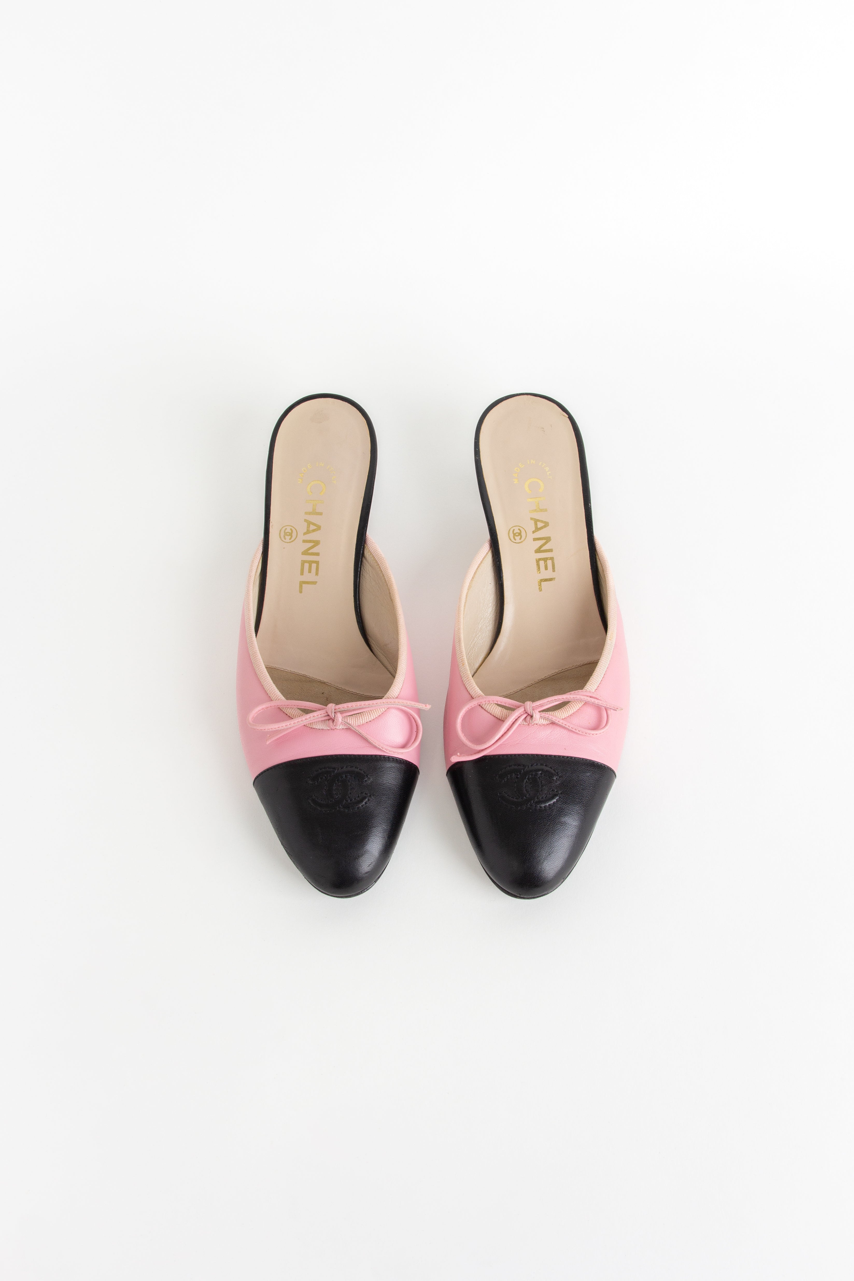 Rare Chanel Pink and Black Ballerina Mules (IT 36.5)