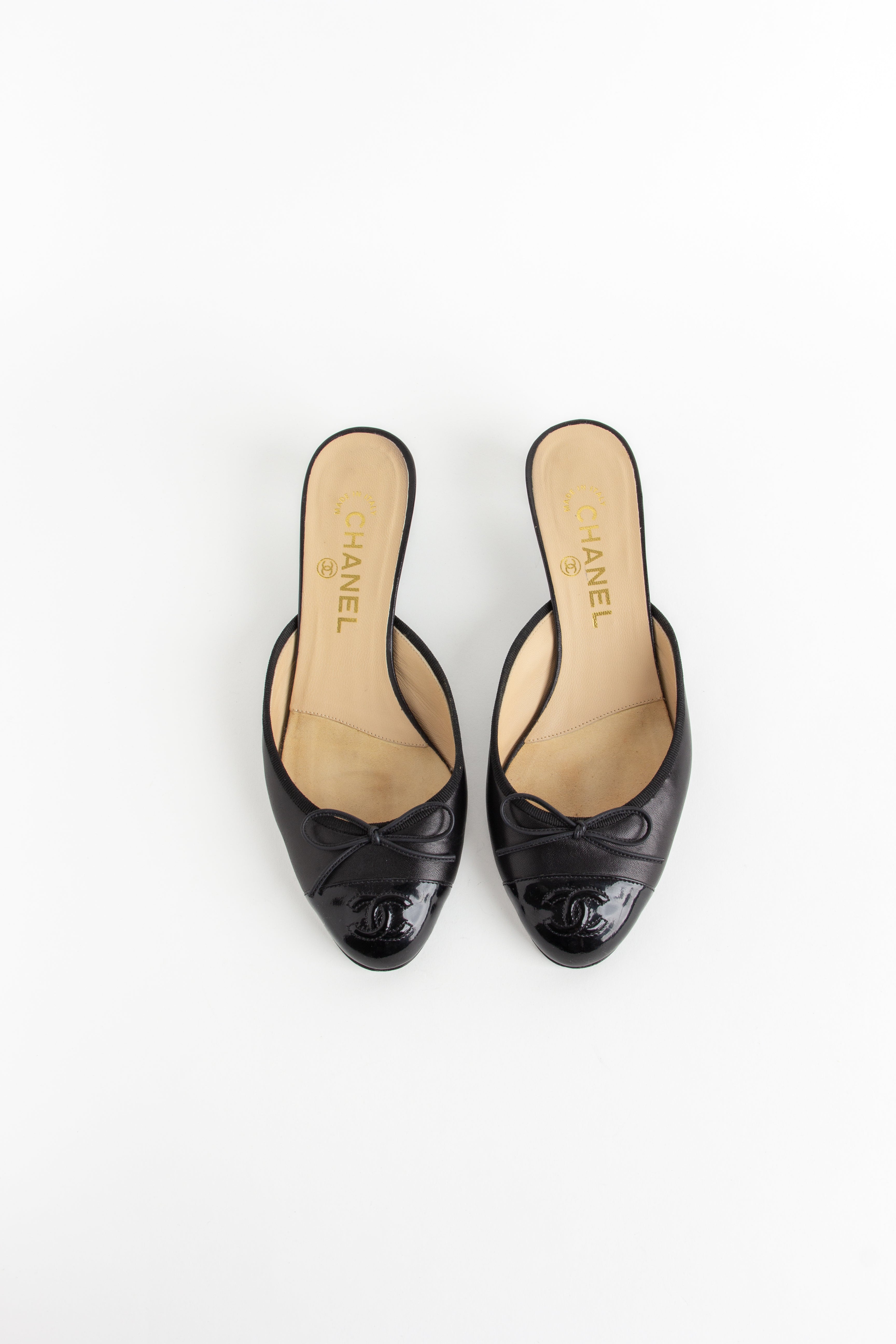 Chanel Black Patent Toe Ballerina Mules (IT 38)