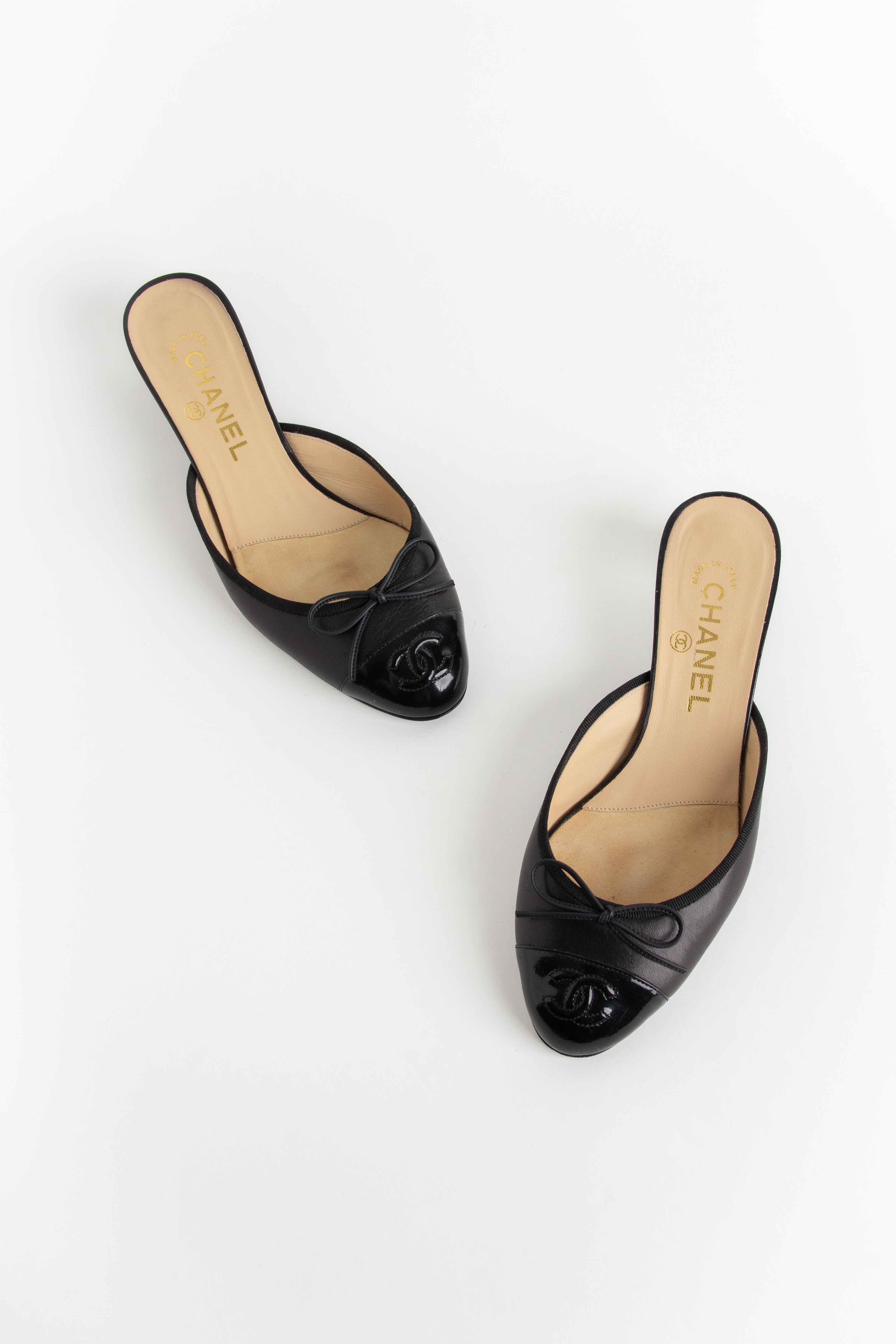 Chanel Black Patent Toe Ballerina Mules (IT 38)