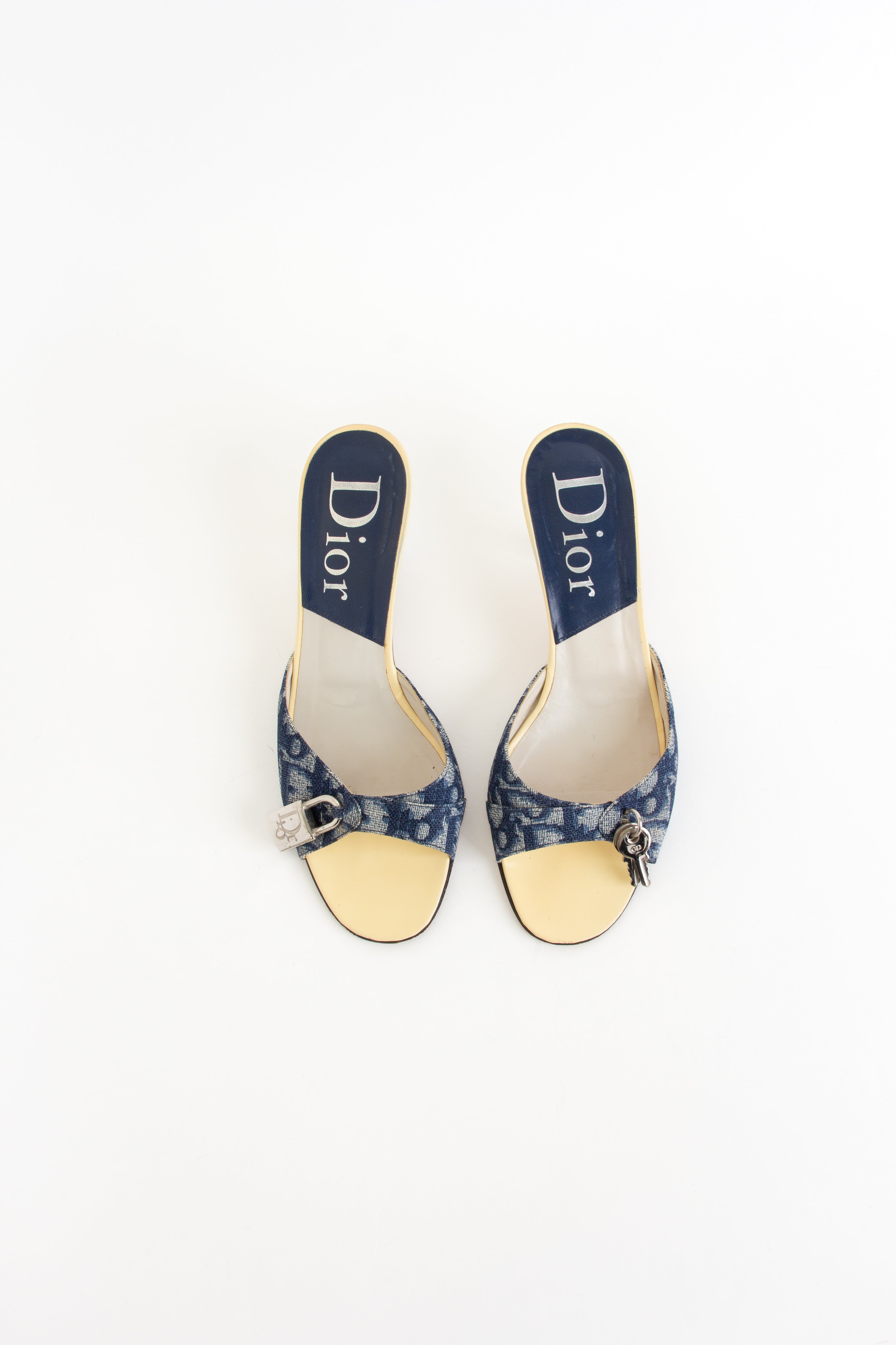Dior Blue + White Trotter Monogram Charm Heels (IT 37)