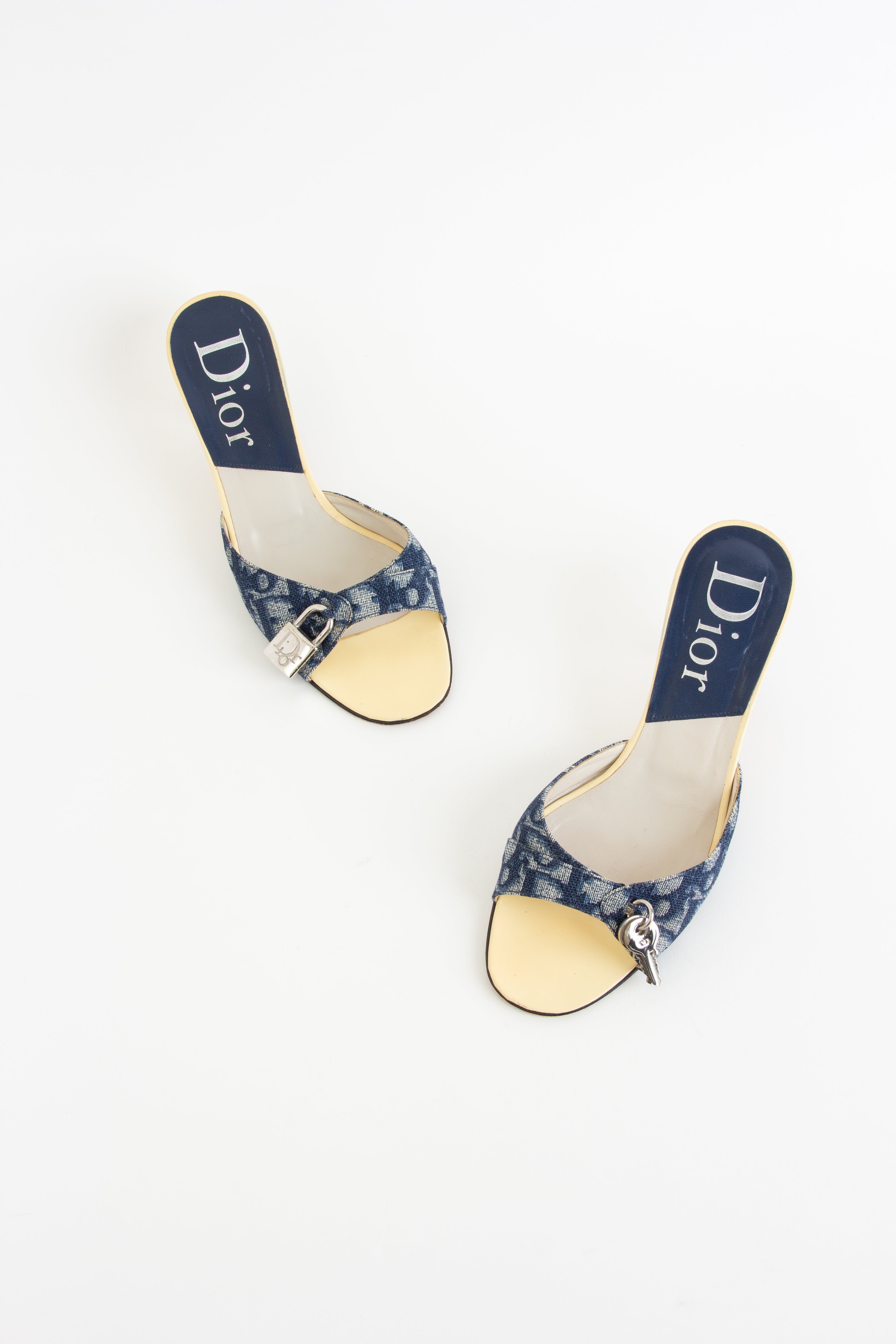 Dior Blue + White Trotter Monogram Charm Heels (IT 37)