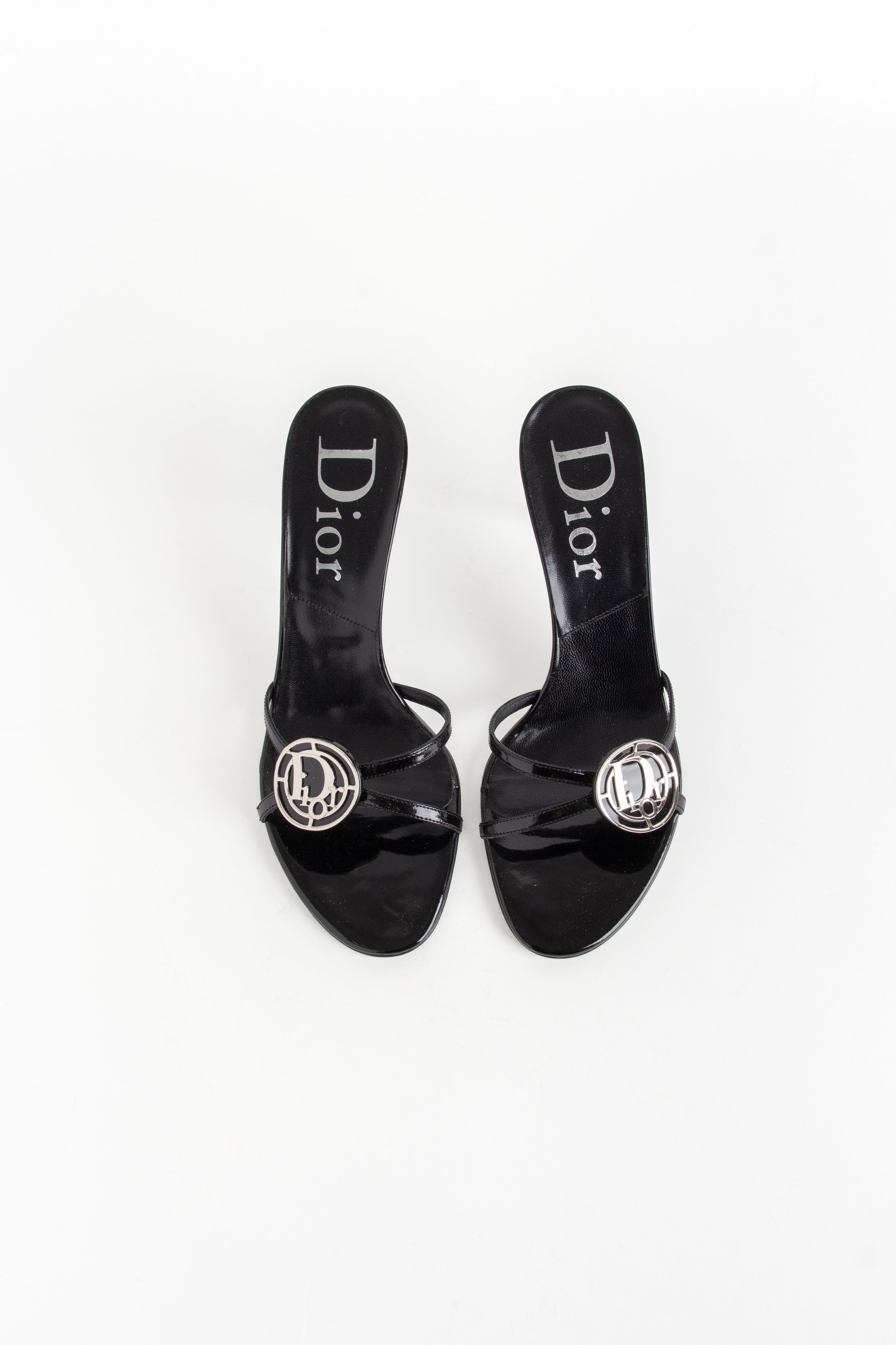 Dior Black Patent Leather Logo Strappy Heels (IT 36.5)