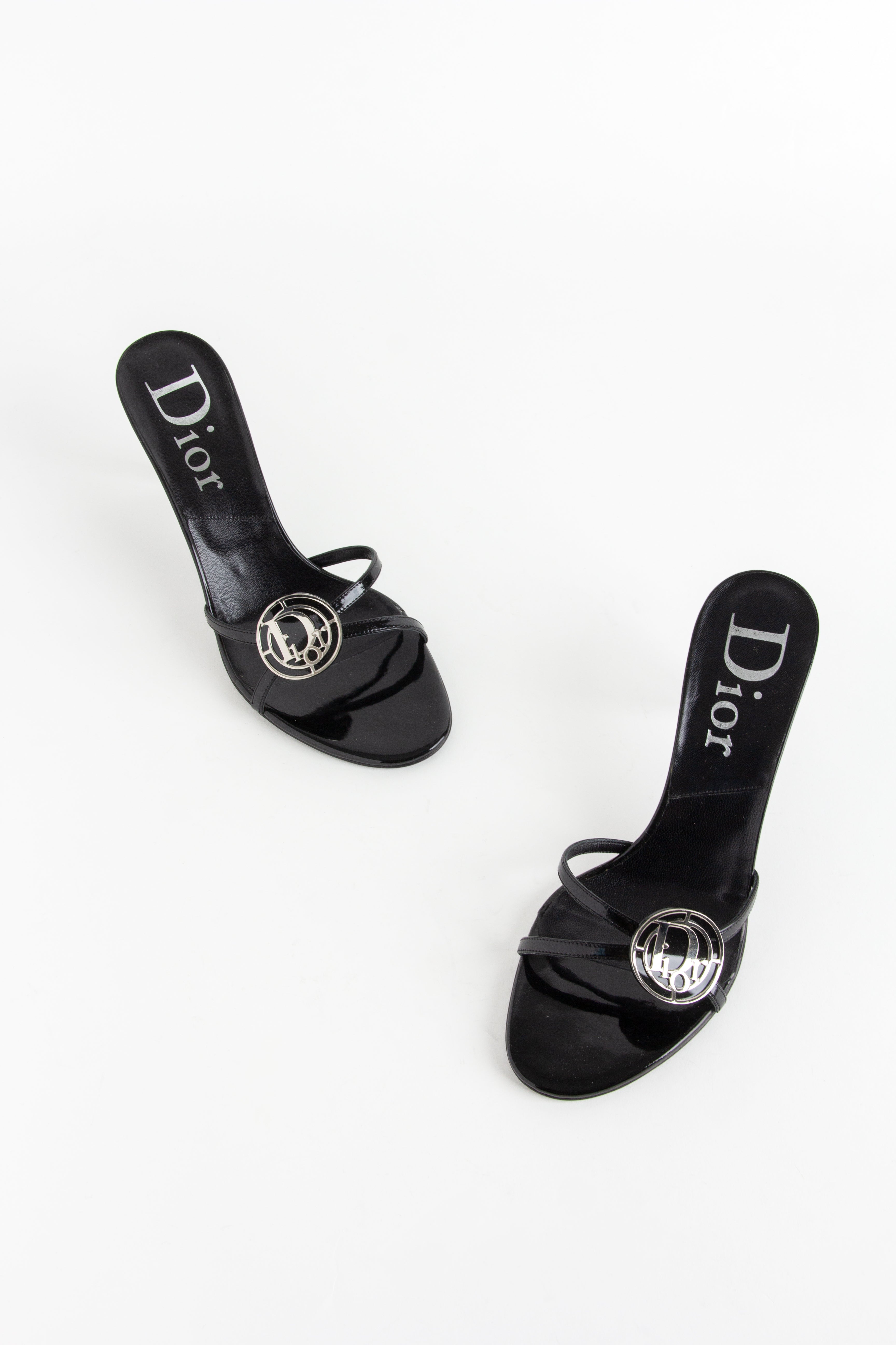 Dior Black Patent Leather Logo Strappy Heels (IT 36.5)