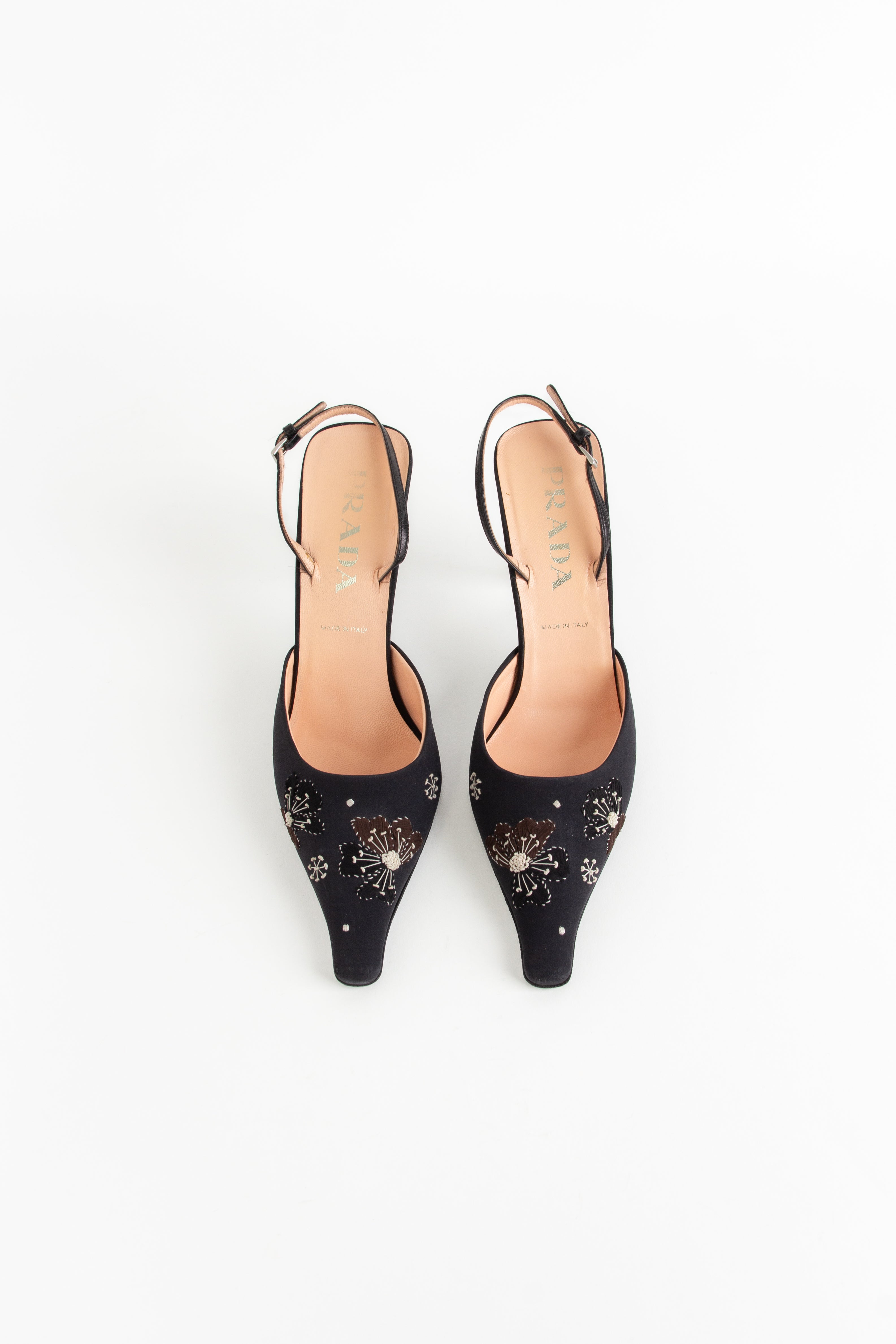 Prada Black Butterfly Flower Slingback Heels (IT 37.5)