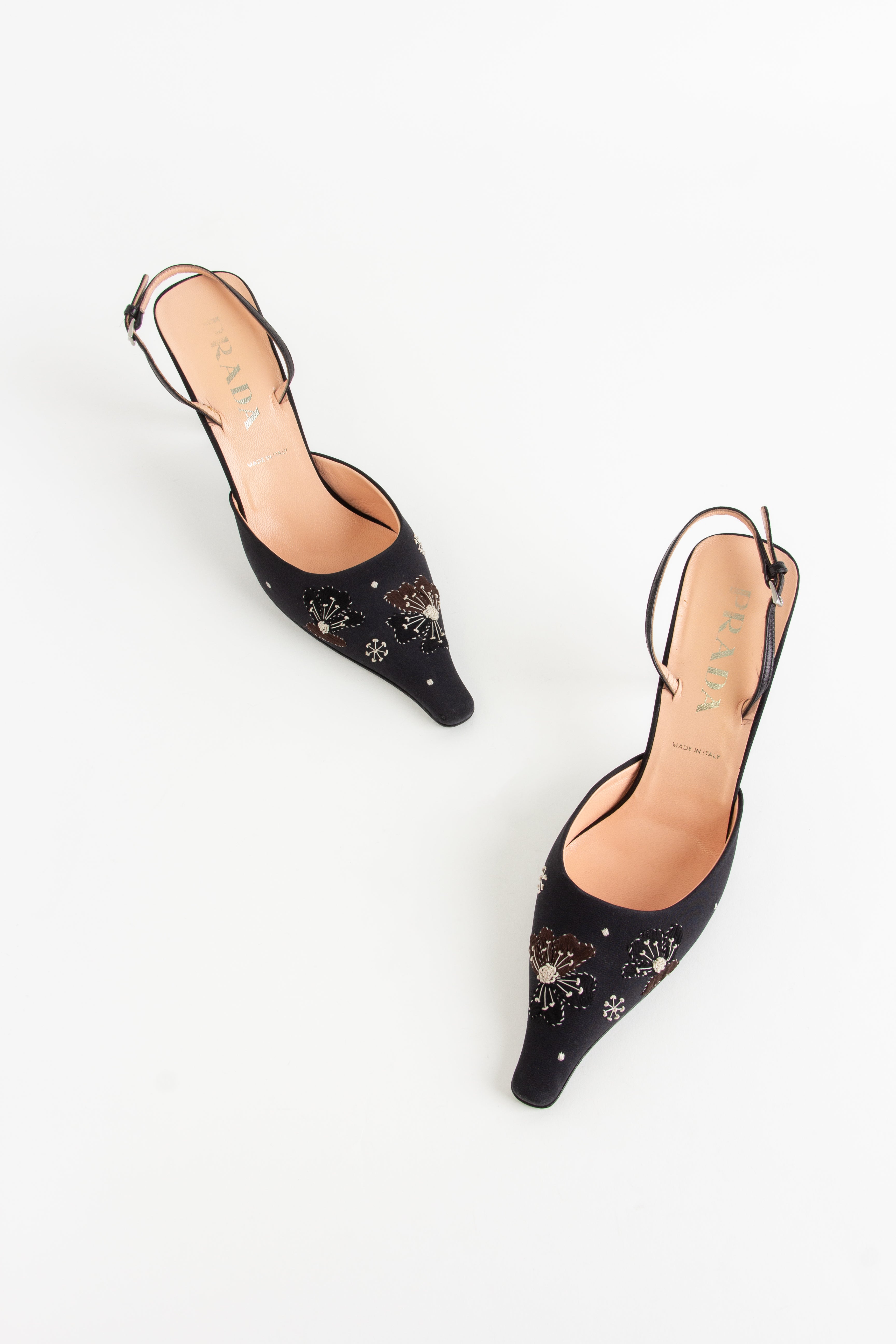 Prada Black Butterfly Flower Slingback Heels (IT 37.5)