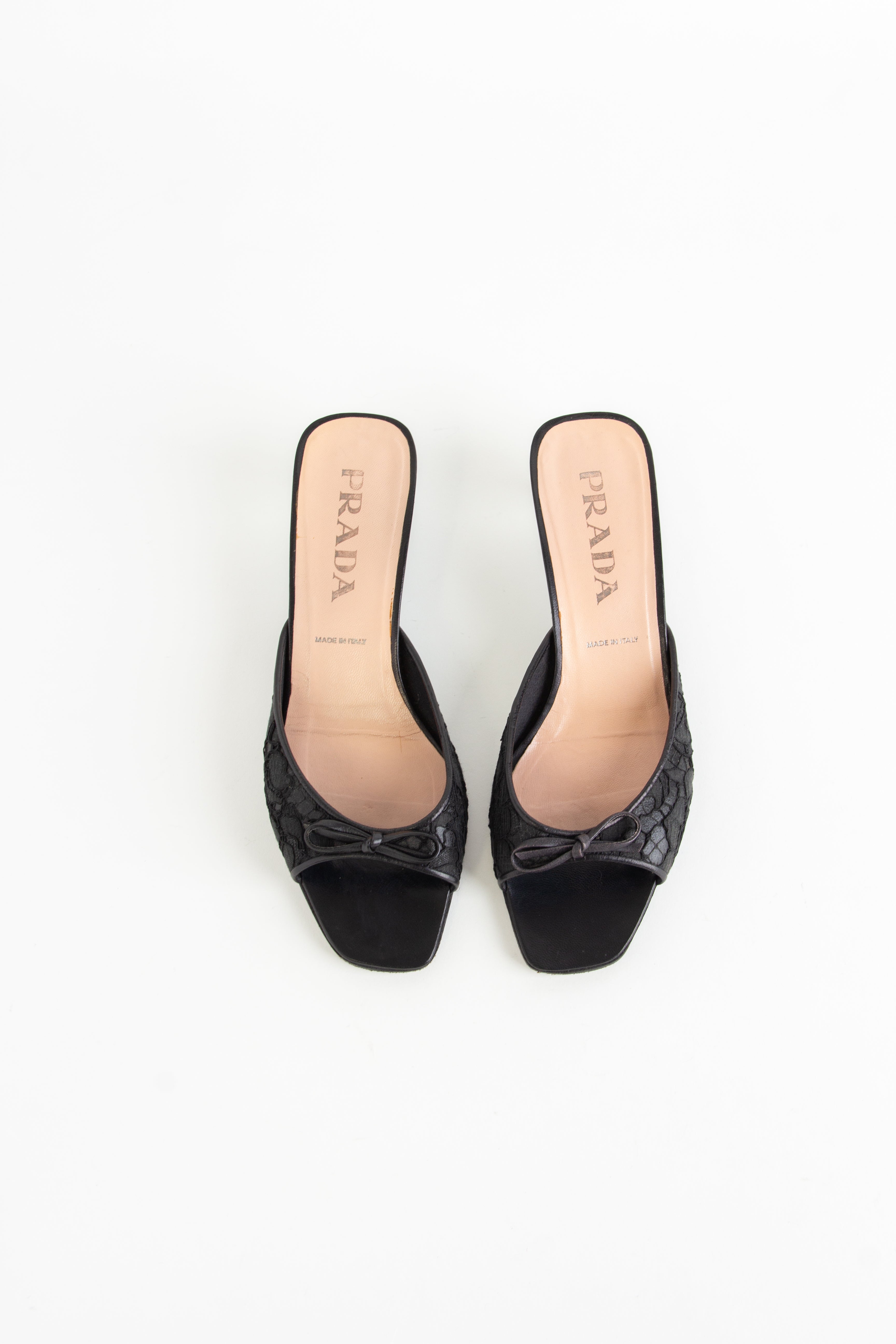 Prada Black Lace Bow Open Toe Heels (IT 37)