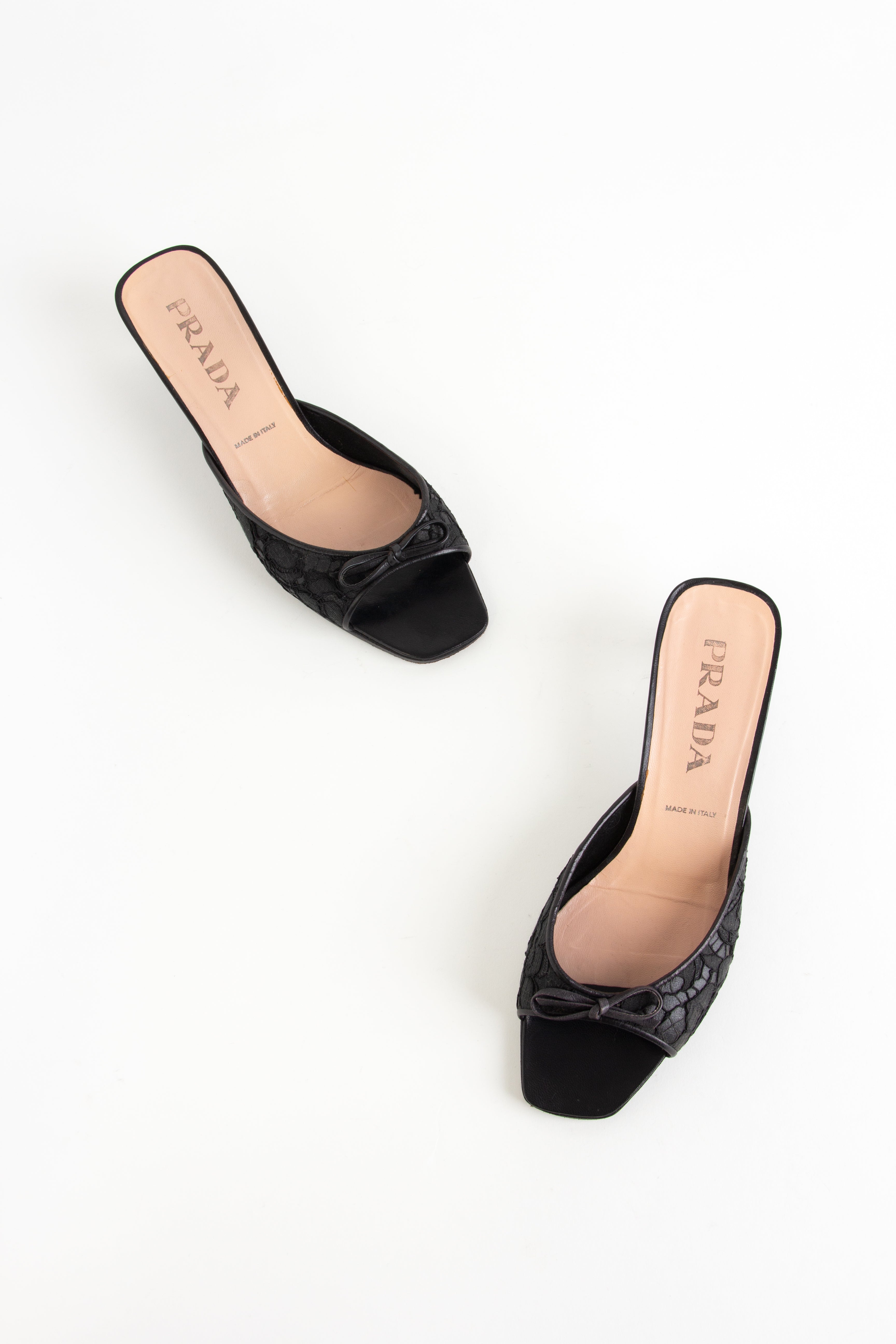 Prada Black Lace Bow Open Toe Heels (IT 37)