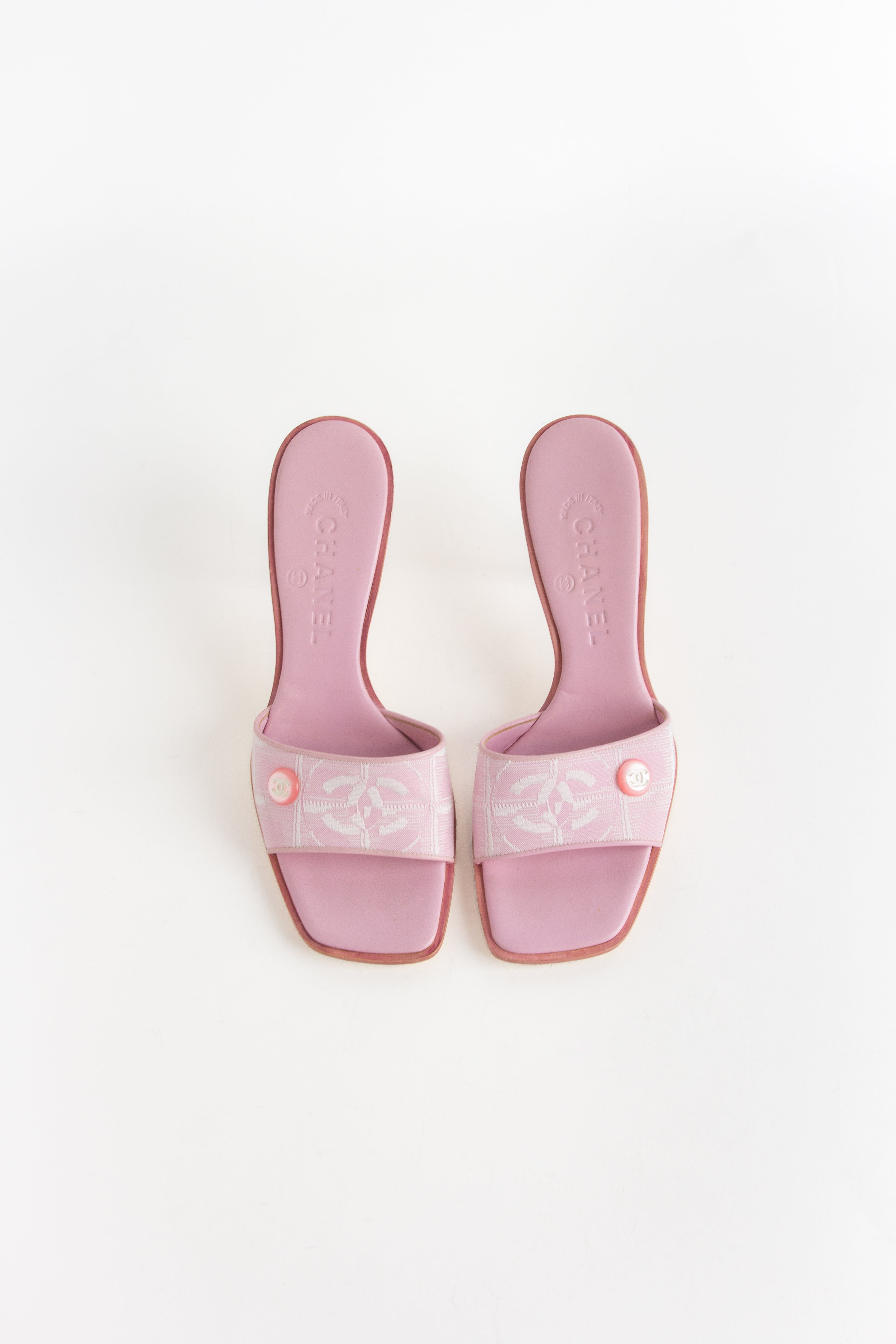 Chanel Pink Square Toe CC Fabric Heels (IT 37.5)