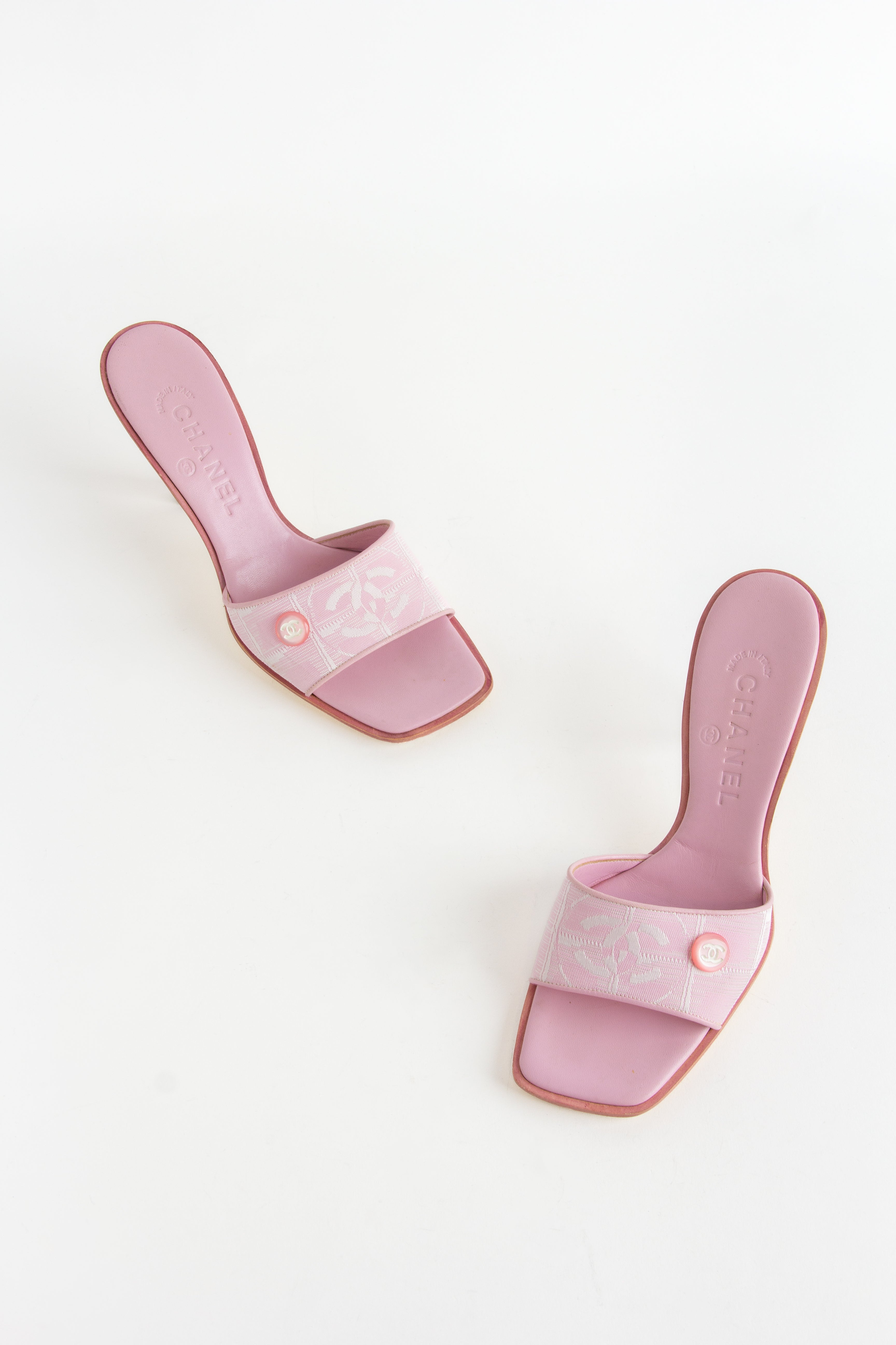 Chanel Pink Square Toe CC Fabric Heels (IT 37.5)