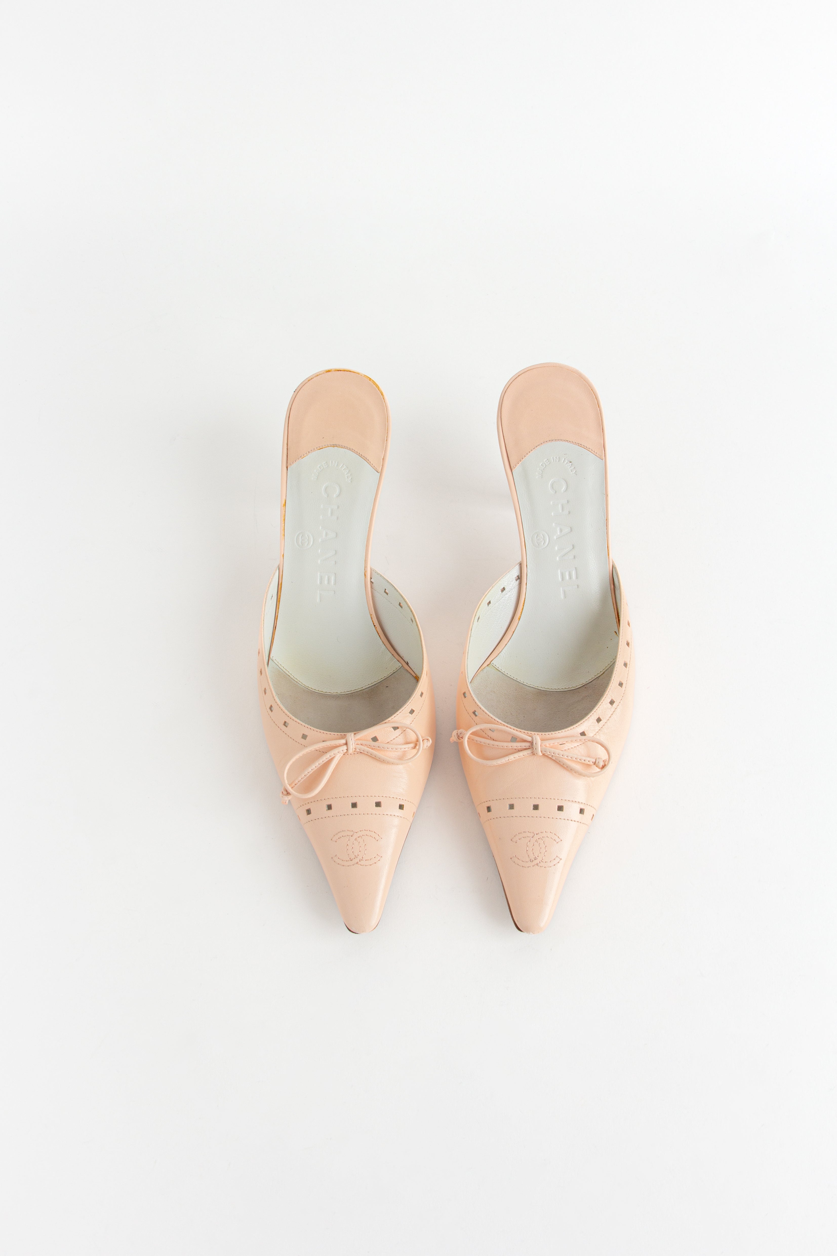 Chanel Light Pink CC Bow Mules (IT 37)