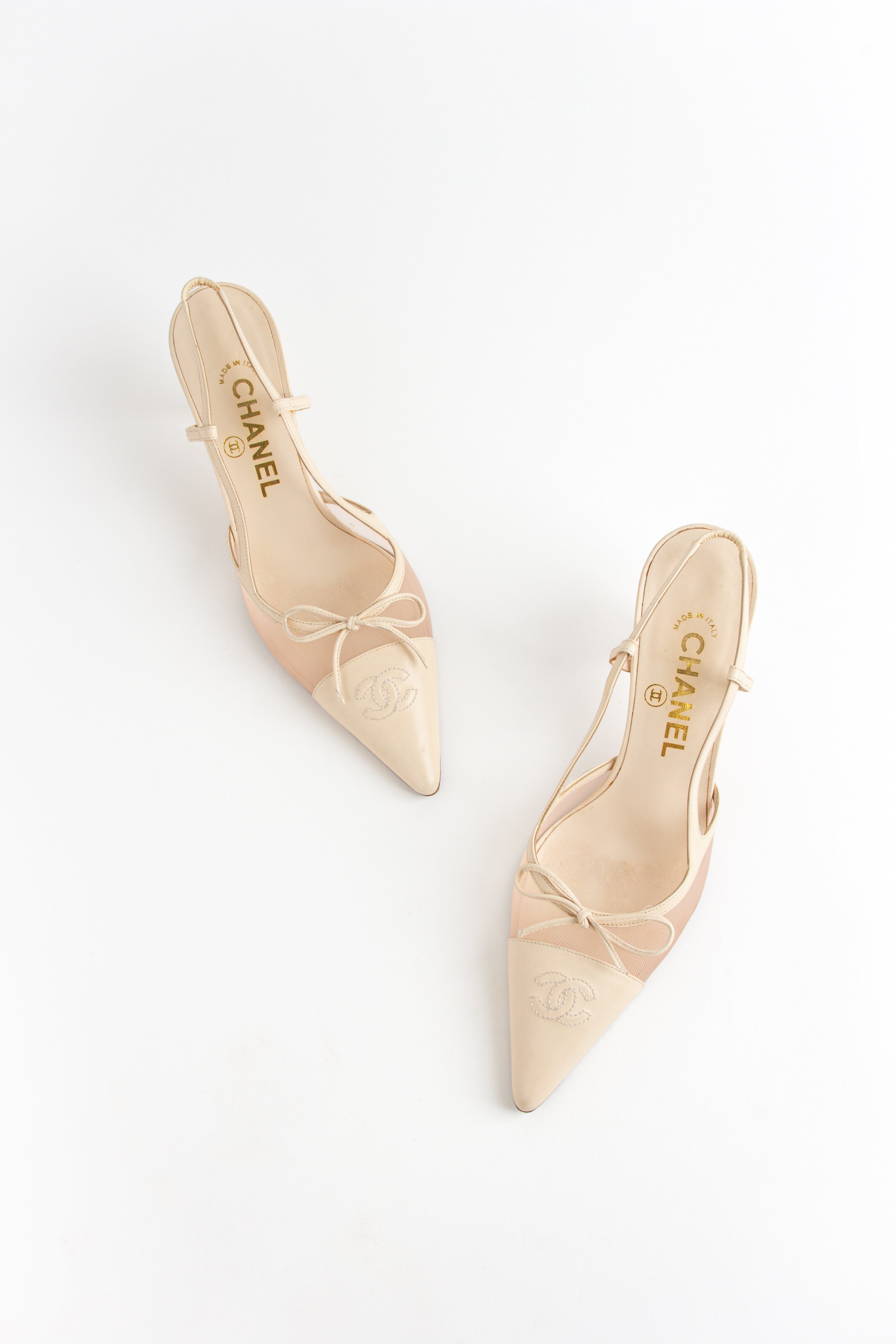 Chanel Ivory Mesh Bow Slingback Heels (IT 37.5)