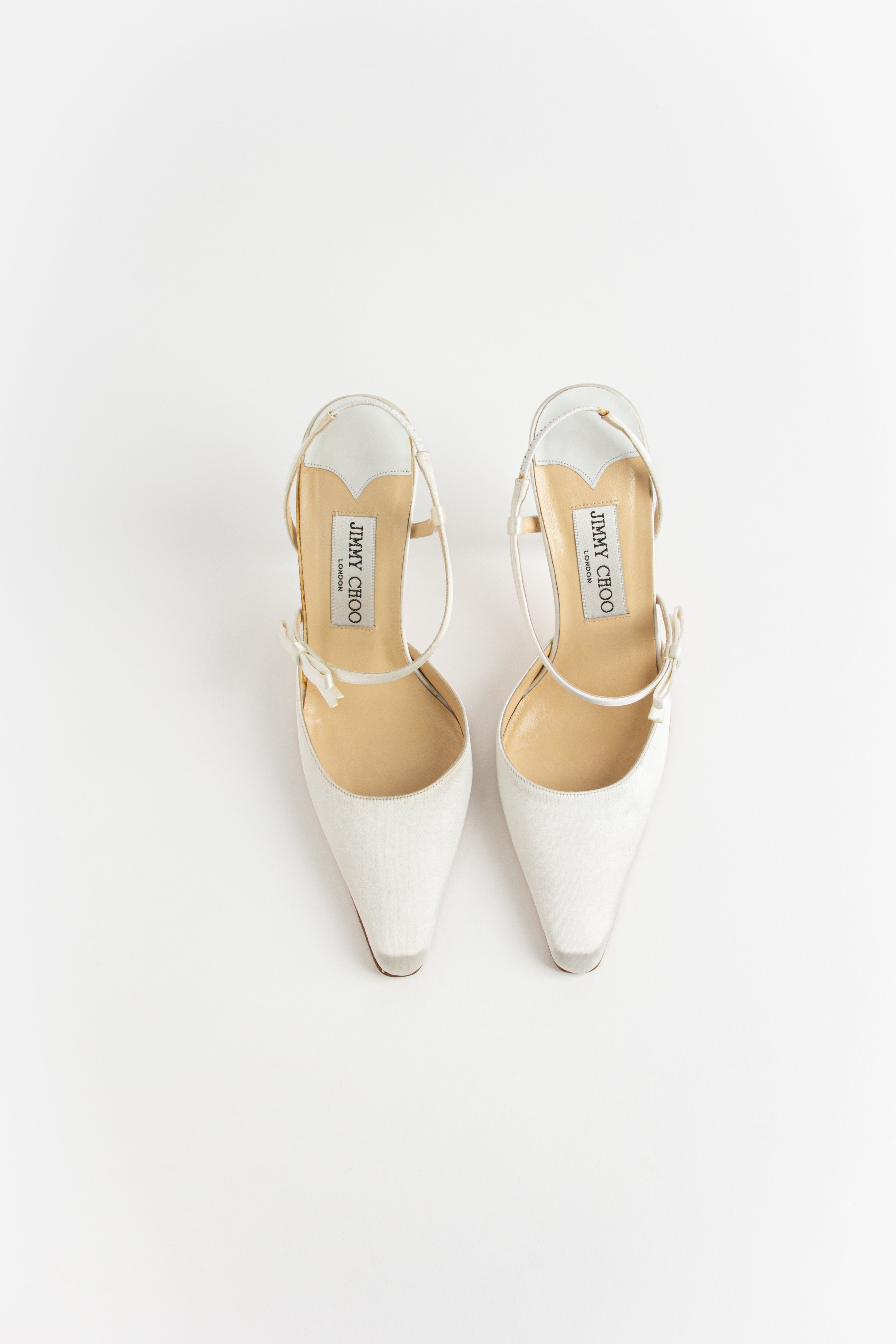 Jimmy Choo White Satin Bow Heels (IT 35.5)