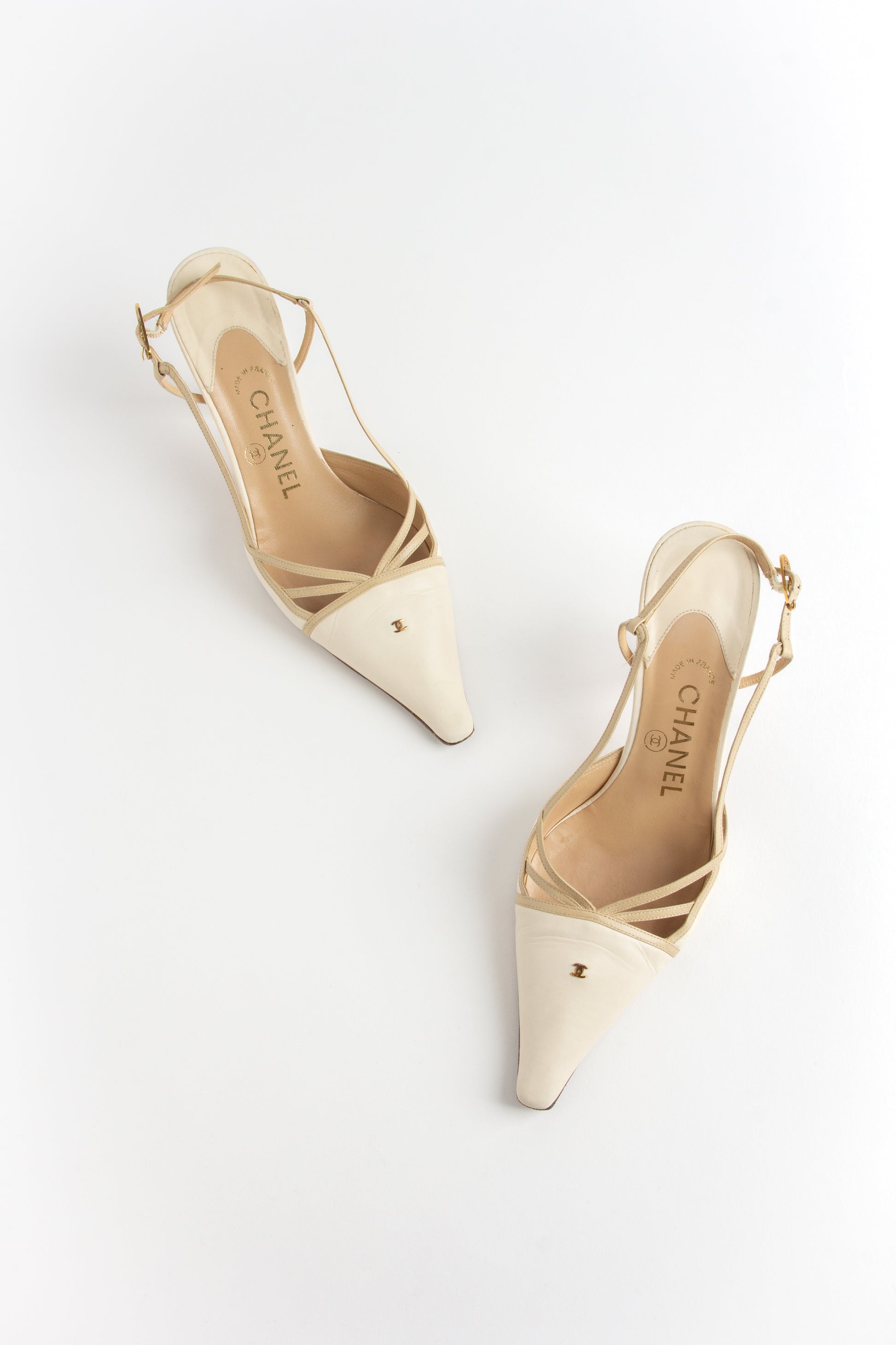 Chanel Ivory Strappy CC Slingback Heels (FR 37)