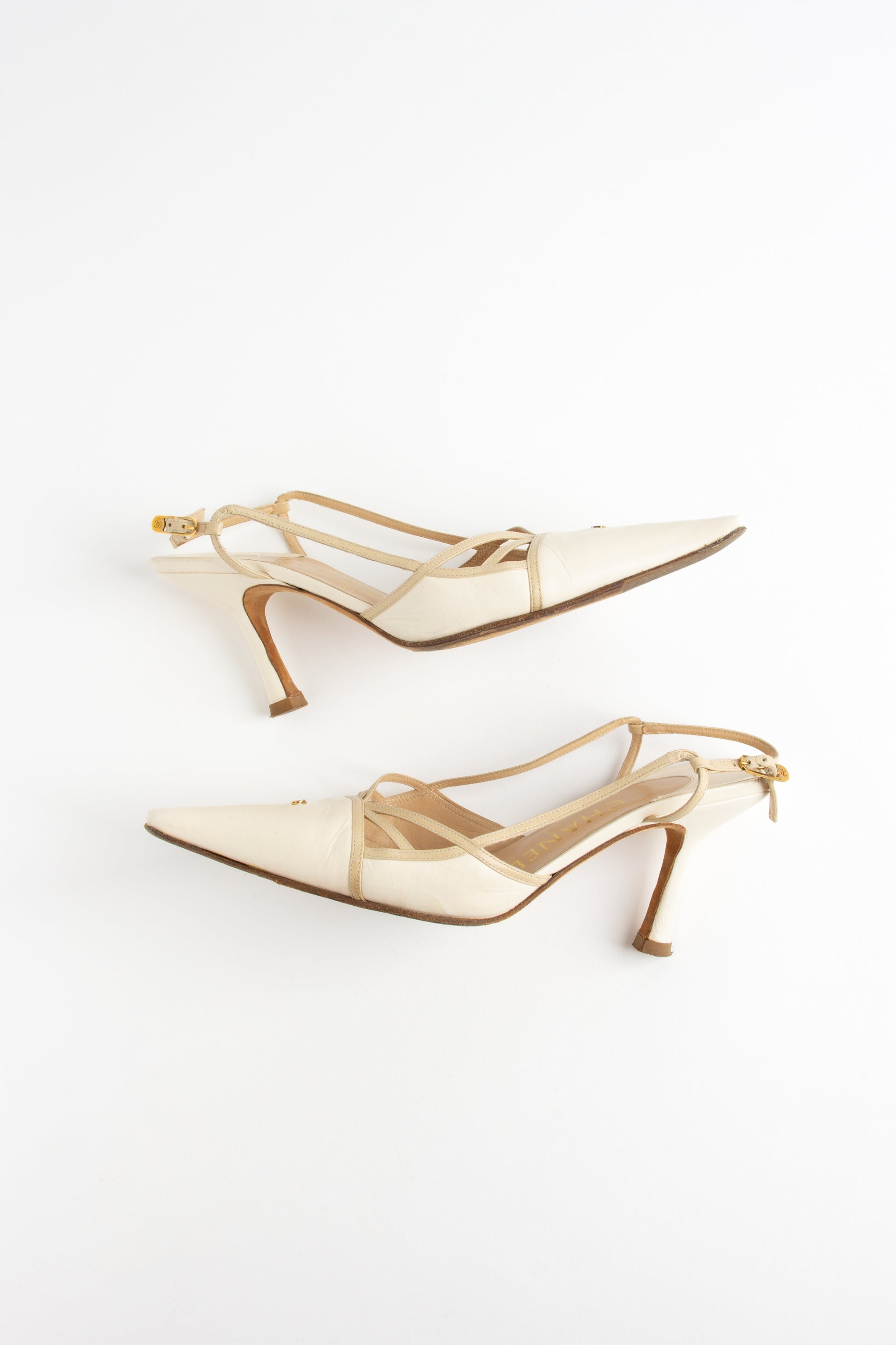 Chanel Ivory Strappy CC Slingback Heels (FR 37)