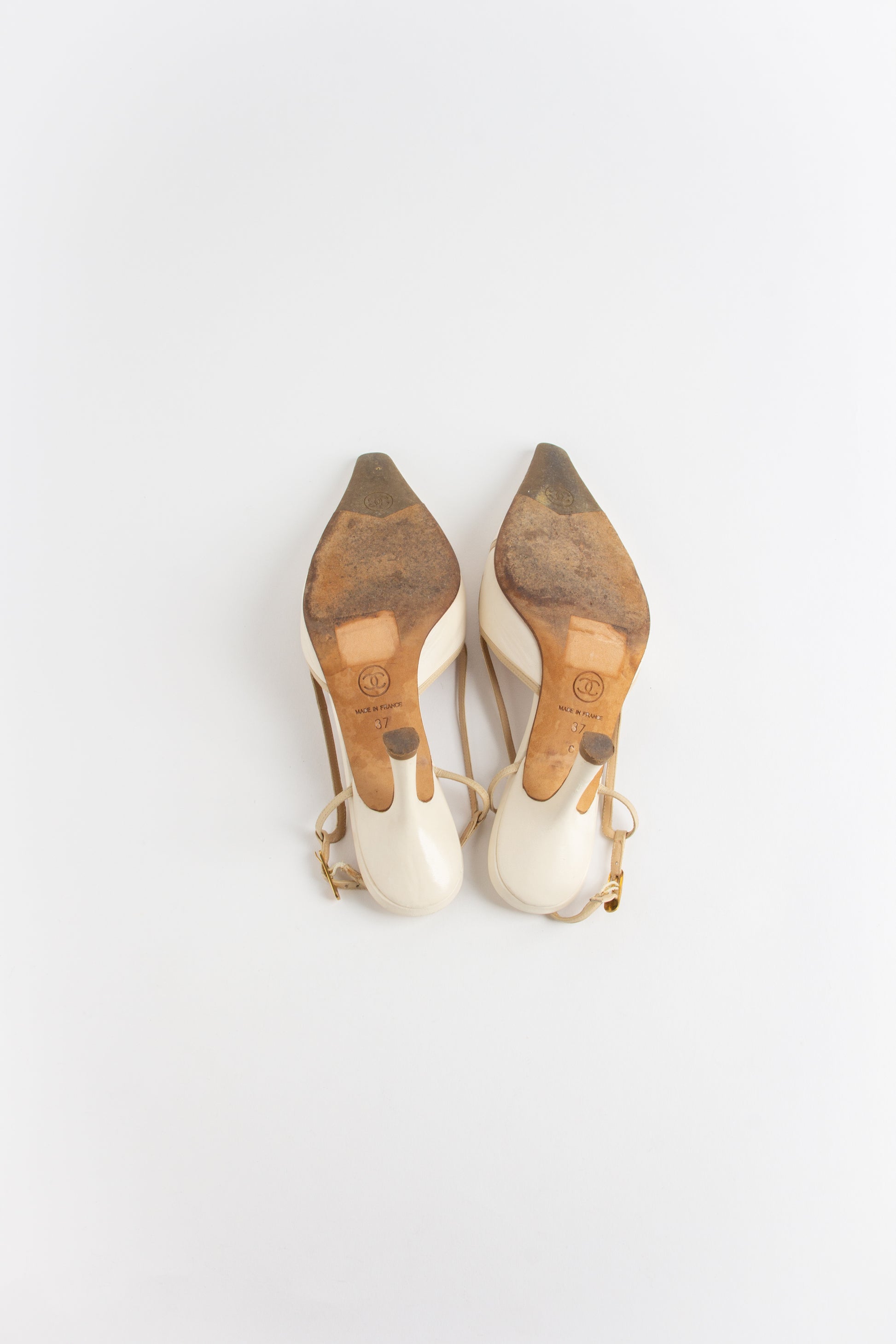 Chanel Ivory Strappy CC Slingback Heels (FR 37)