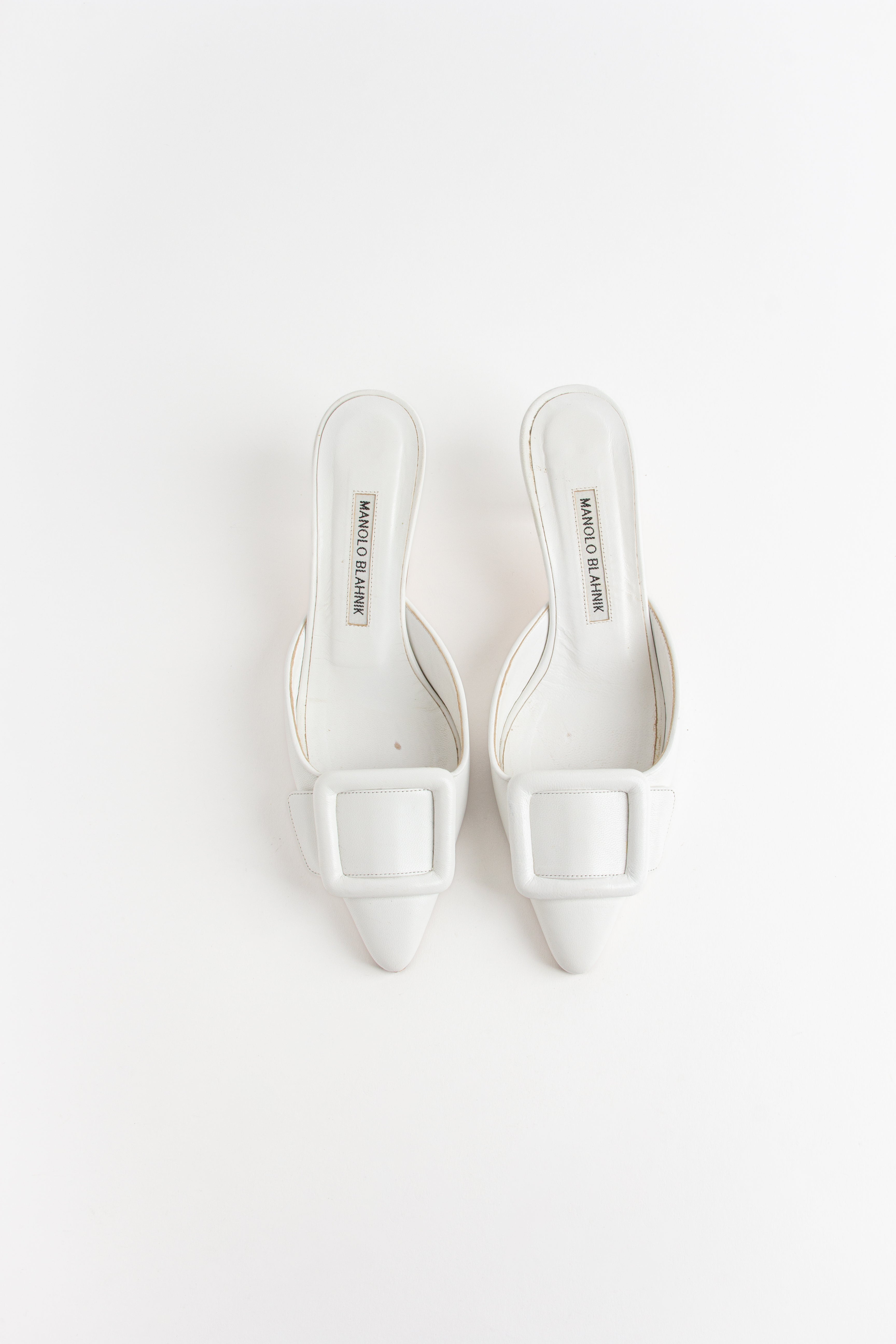 Manolo Blahnik White Maysale Mules (IT 36)