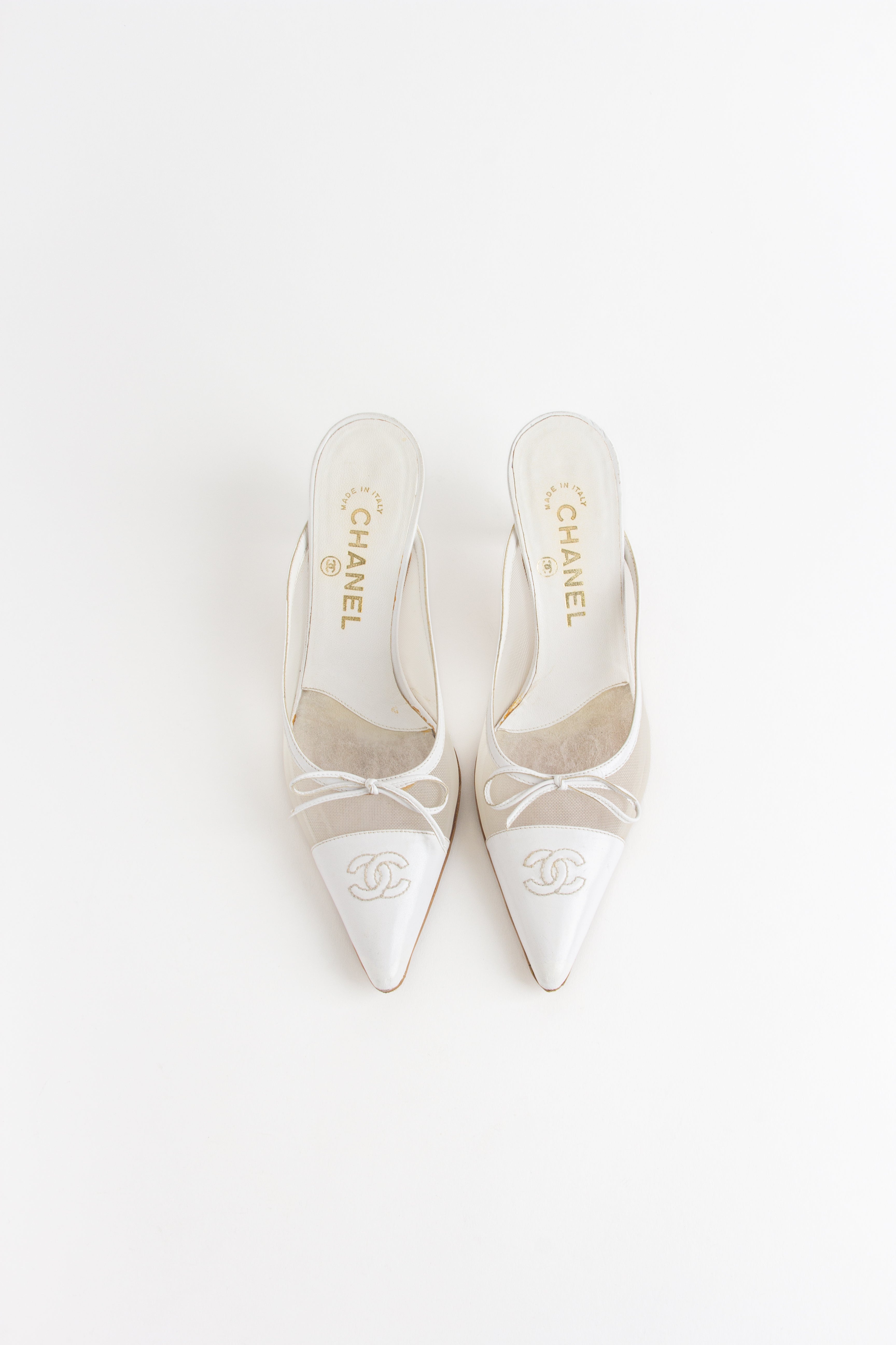 Chanel White Mesh Bow Mules (IT 37)