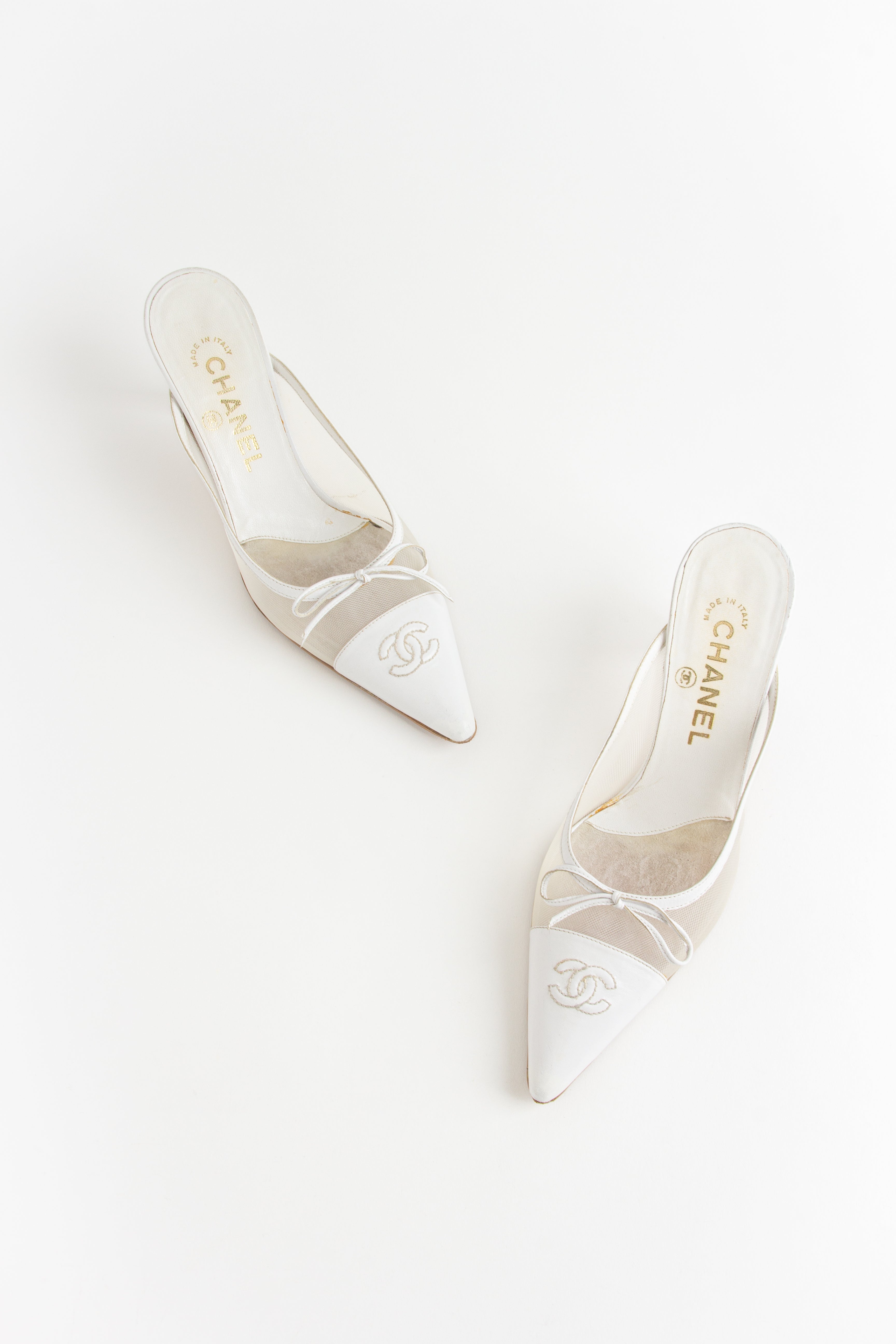 Chanel White Mesh Bow Mules (IT 37)