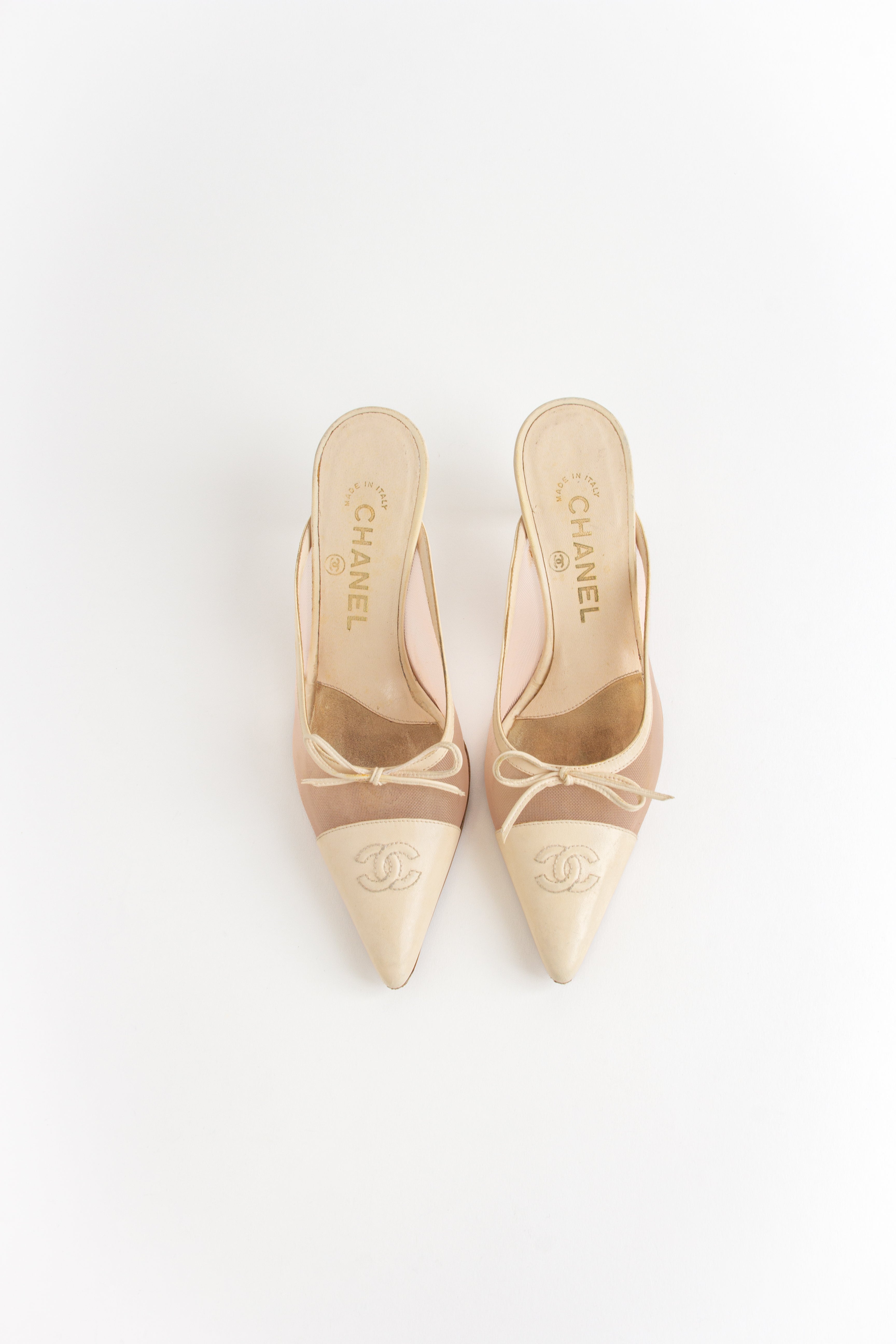 Chanel Ivory Mesh Bow Mules (IT 36)