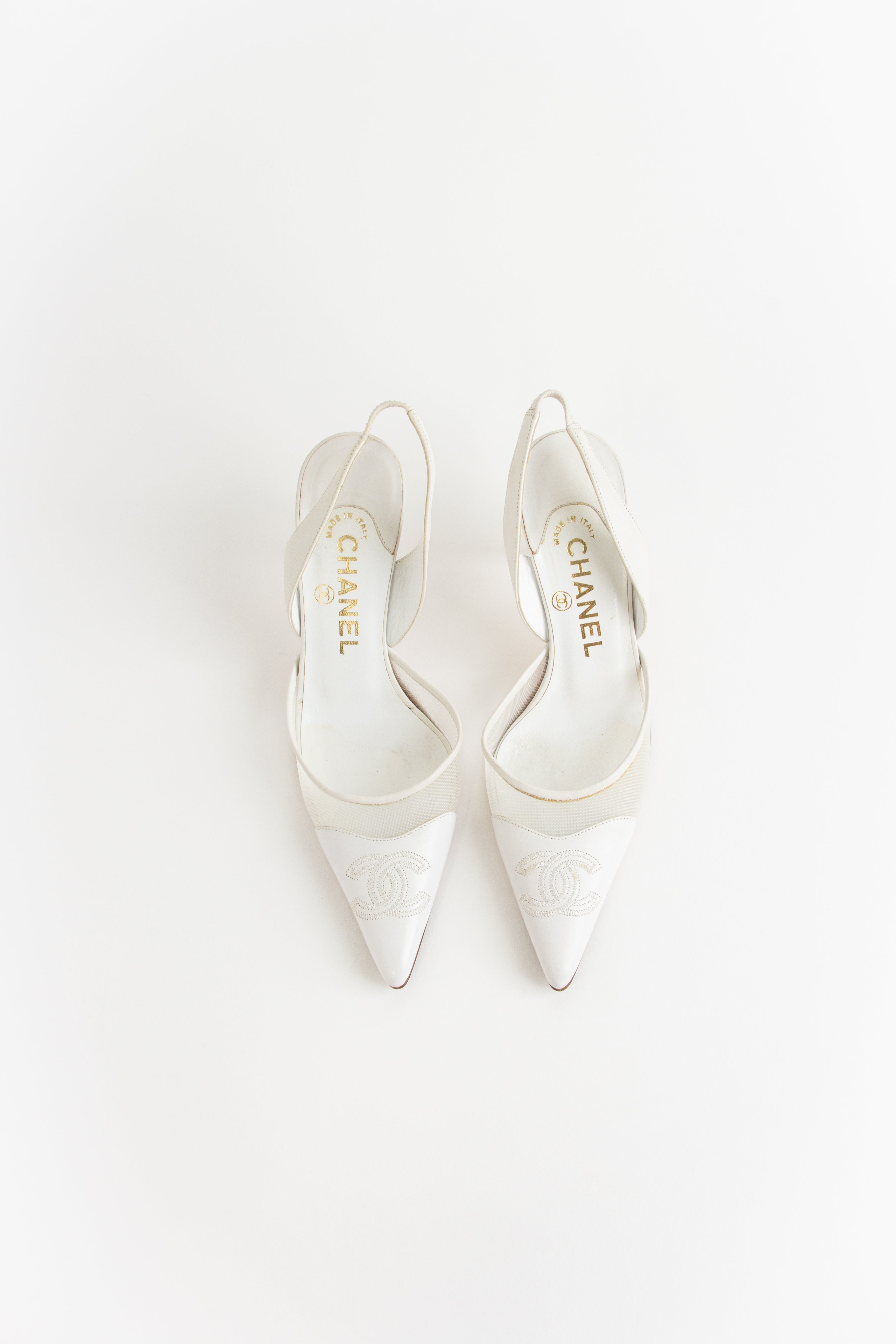 Chanel White Mesh Slingback Heels (IT 36)