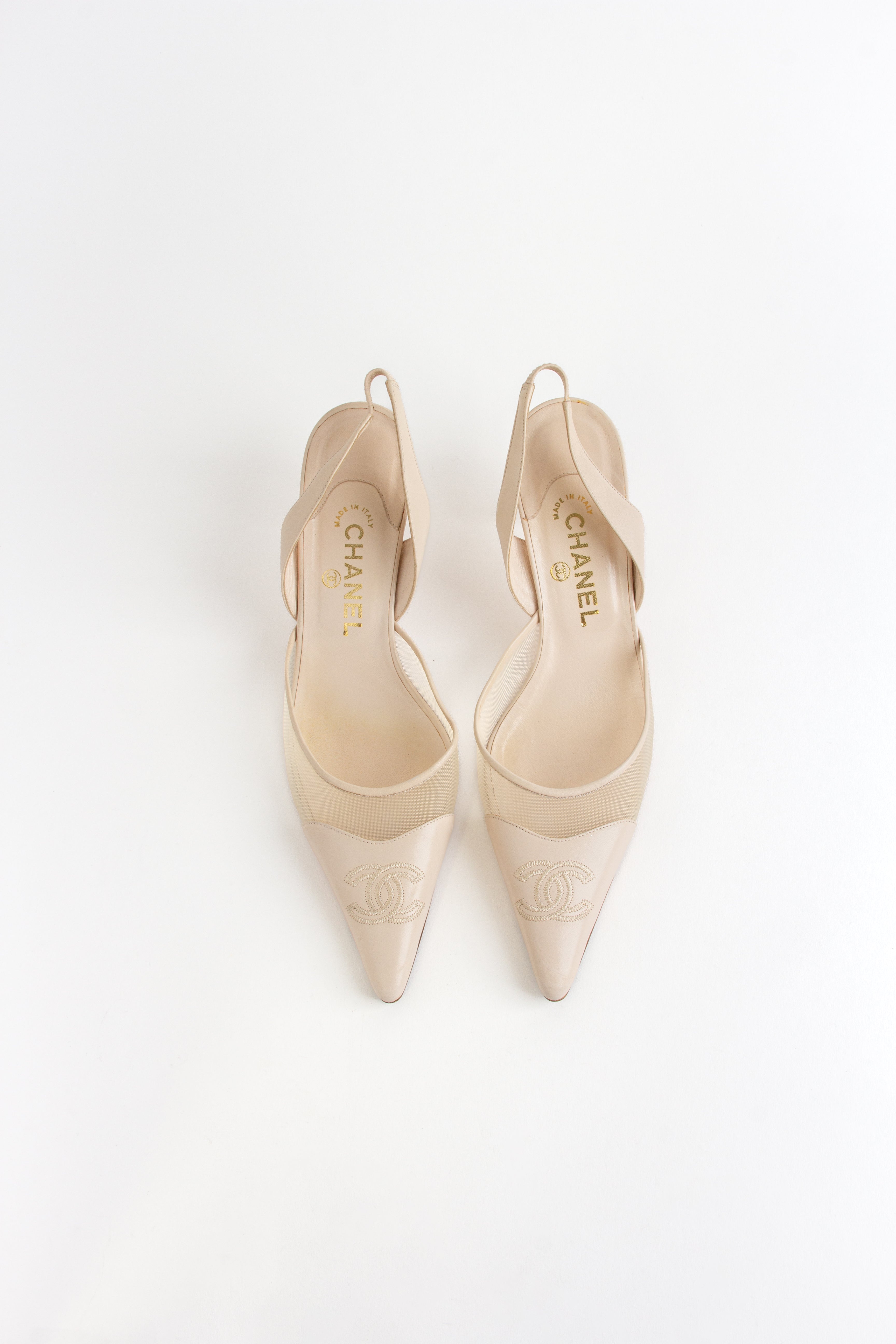 Chanel Pale Beige Mesh Slingback Heels (IT 41)
